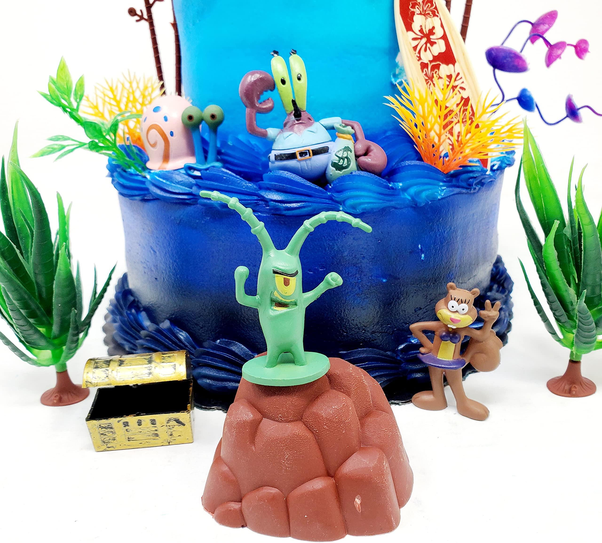 Birthday Celebrations Spongebob Squarepants Cake Topper with Random Character Figures and Decorative Accessories (Unique Design)