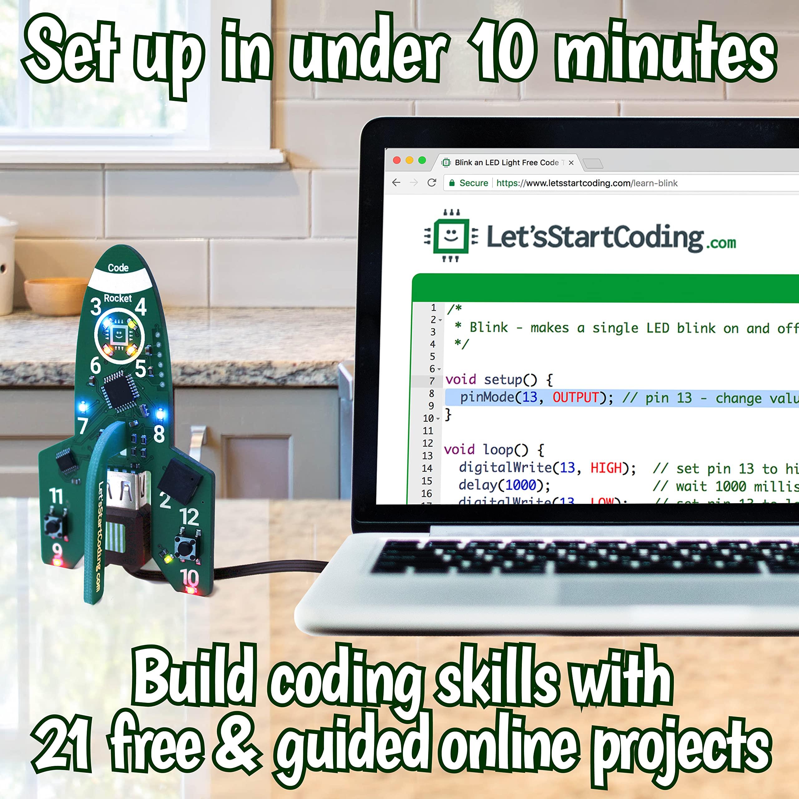 Let's Start Coding Code Rocket Coding Toy for Kids 8+. Girls & Boys Learn Block & Typed C++ Programming with Circuits. 20+ Space-Themed Projects Teach Code Hands-On. All-Inclusive Coding Game for Kids Ages 8-12+ & Teens