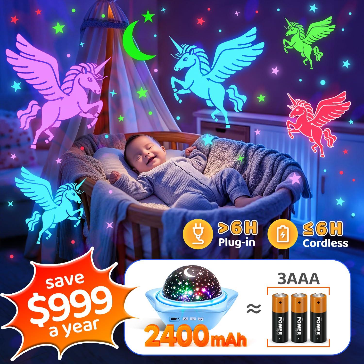 One Fire One Fire Night Light for Kids Toys, 96 Lighting Modes Star Projector 360 Rotating+6 Films Kids Night Light Projector, Rechargeable Lamp for Bedroom, Stars for Ceiling Projector for Bedroom Decor