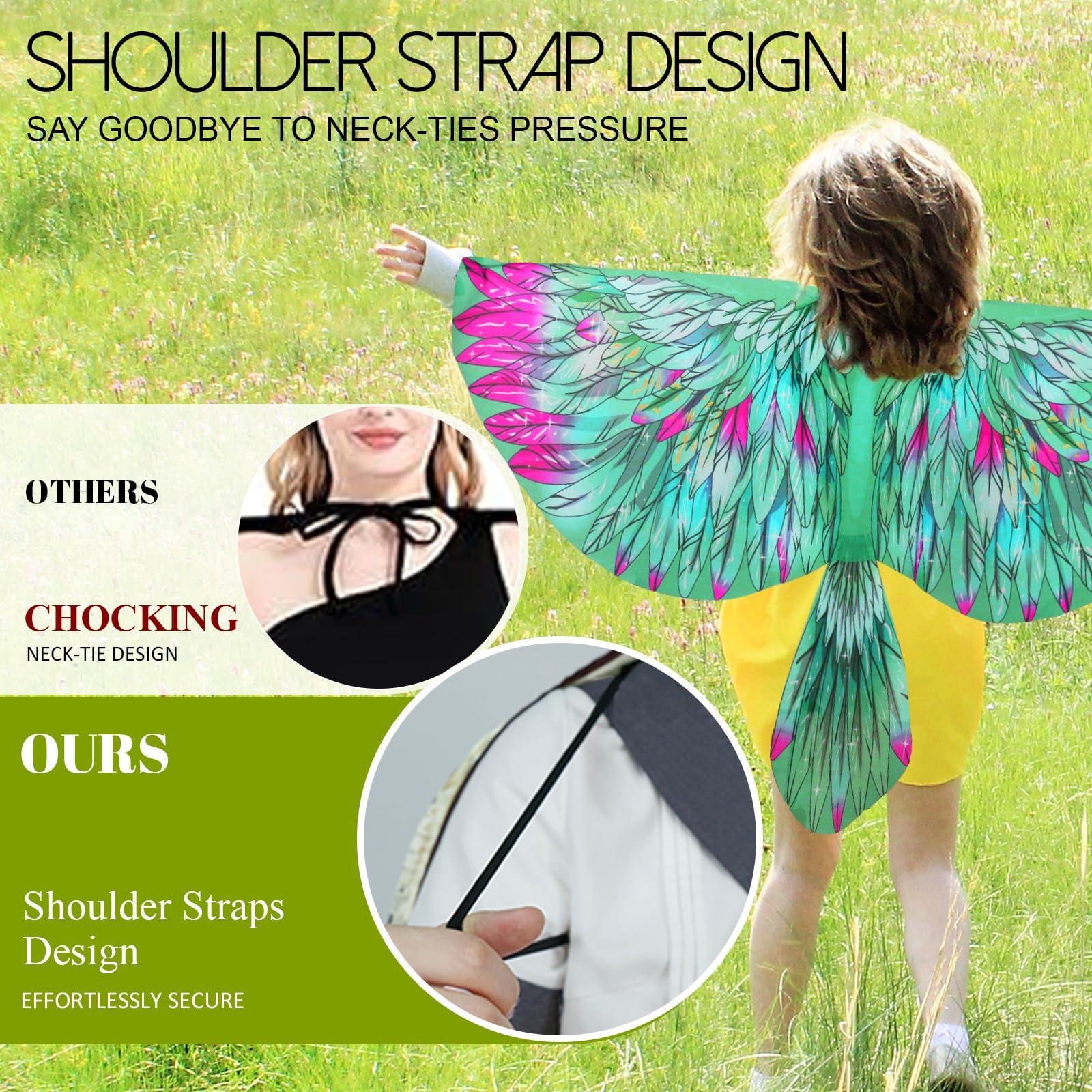 iROLEWIN iROLEWIN Bird-Wings-Costume for Kids and Headband, Eagle-Parrot Dress-up-Wings for Girls Boys Halloween-Party Favors (Green)