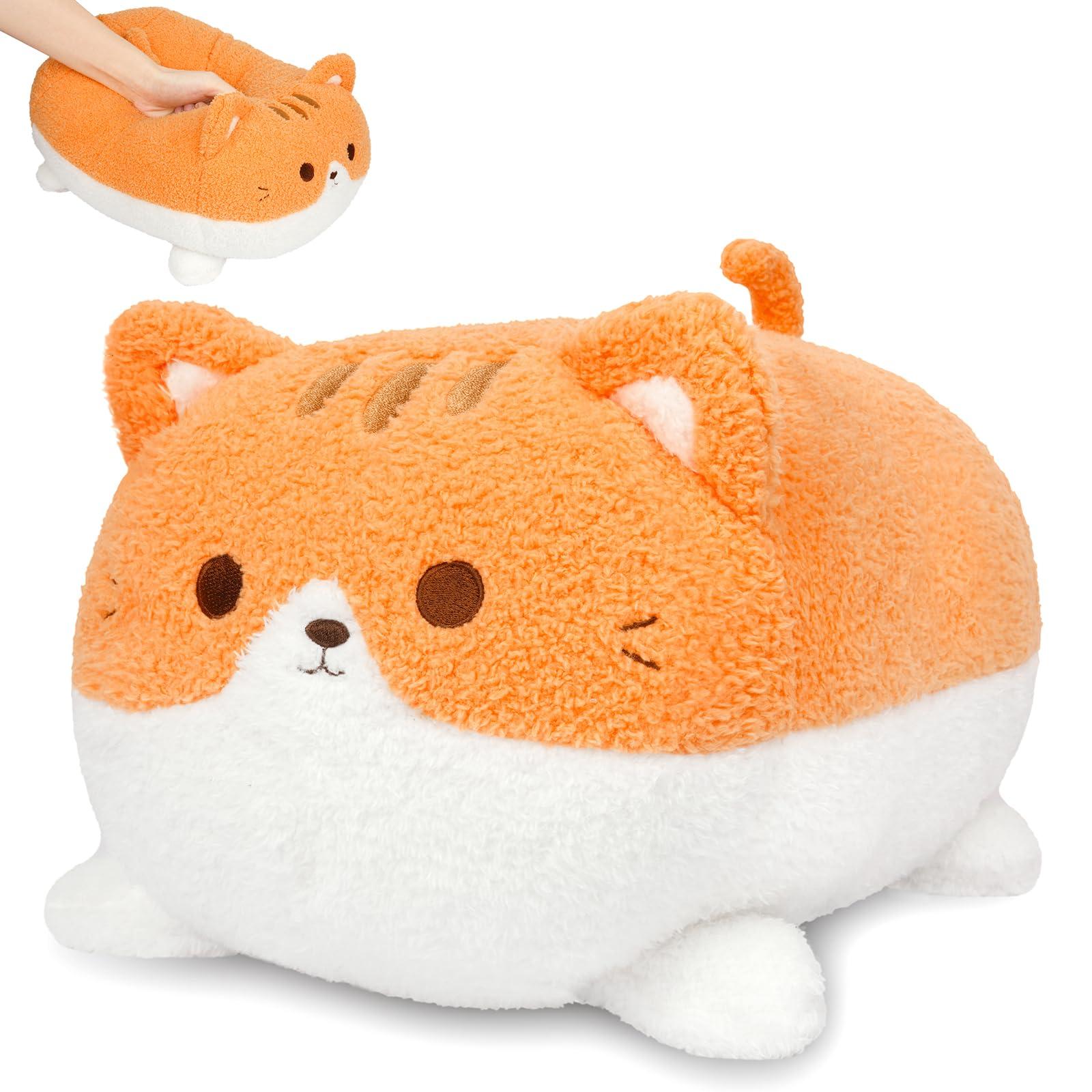 LSYDCARM LSYDCARM Orange Cat Stuffed Animal Plush Pillow, 15Inch Cute Cat Plushie Soft Cat Pillow Plush Toy Stuffed Animals Cat, Kawaii Stuffed Kitten Soft Cat Hugging Pillow Gift for Kids Boys Girls Birthday