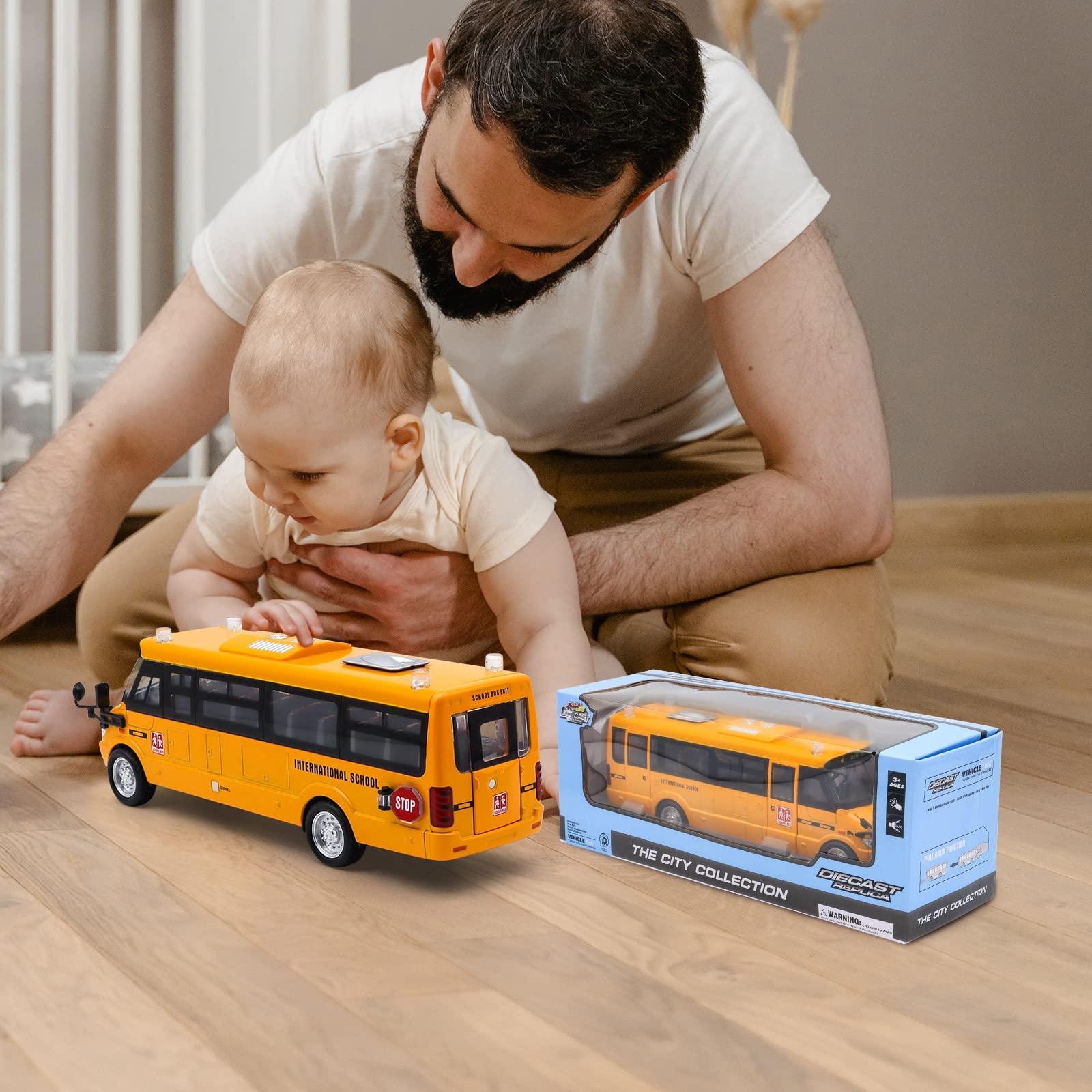 Ming You Ming You School Bus Toy for Toddlers - 9\" Die-cast Pull Back Cars with Sounds Lights and Openable Doors, School Bus Toys for Kids Ages 4-8
