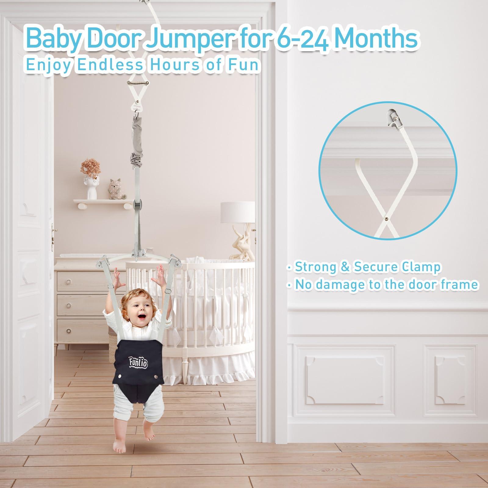 FUNLIO FUNLIO Baby Door Jumper for 6-24 Months (with Door Clamp), Baby Jumper Doorway with Strong Spring & Adjustable Strap, Portable Infant Door Bouncer, Bearing 40 Lbs, CPC & CE Certified - Black