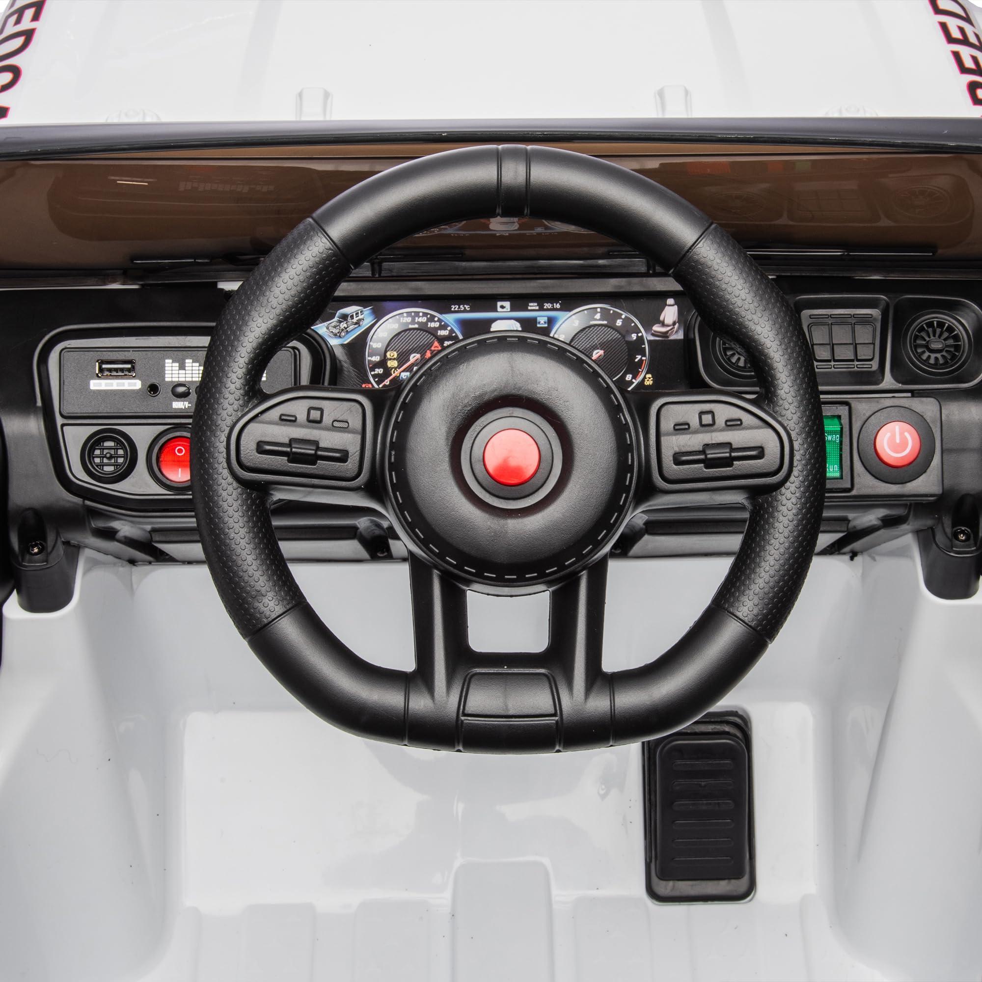 ToysCentral Basics 24V Ride On Car for Kids Battery Powered Ride On 4WD Toys with Remote Control,Parents Can Assist in Driving,Music and Lights,Five-Point Safety Belt (White)