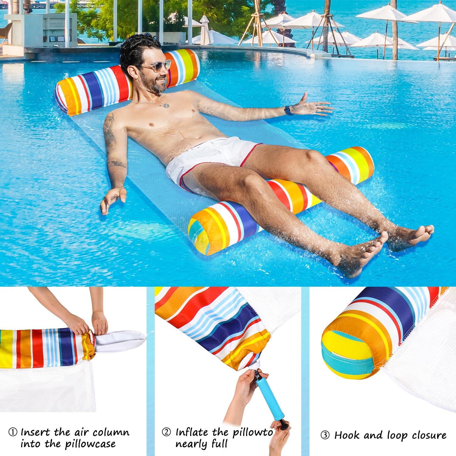FindUWill FindUWill 2 Pack Fabric Water Swimming Pool Floats Hammock, XL, Inflatable Multi-Purpose Water Hammocks Floaties (Saddle, Lounge Chair, Hammock, Drifter), Pool Float Lounger for Adults Vacation