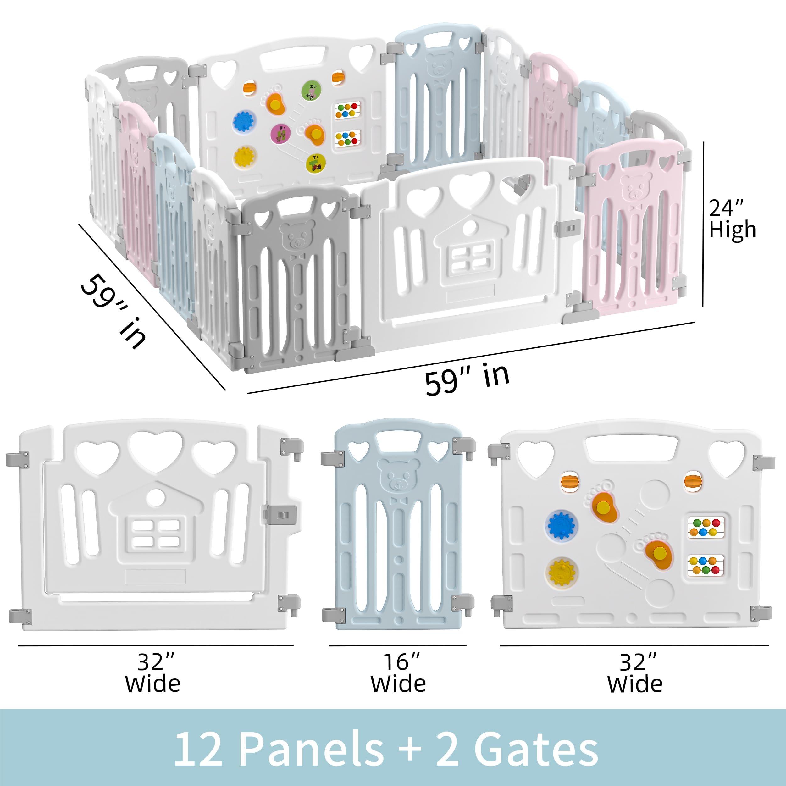 Gupamiga Baby Playpen Kids Activity Centre Safety Play Yard Home Indoor Outdoor New Pen (multicolour) (White) (Macarons Classic Set 14 Panel)