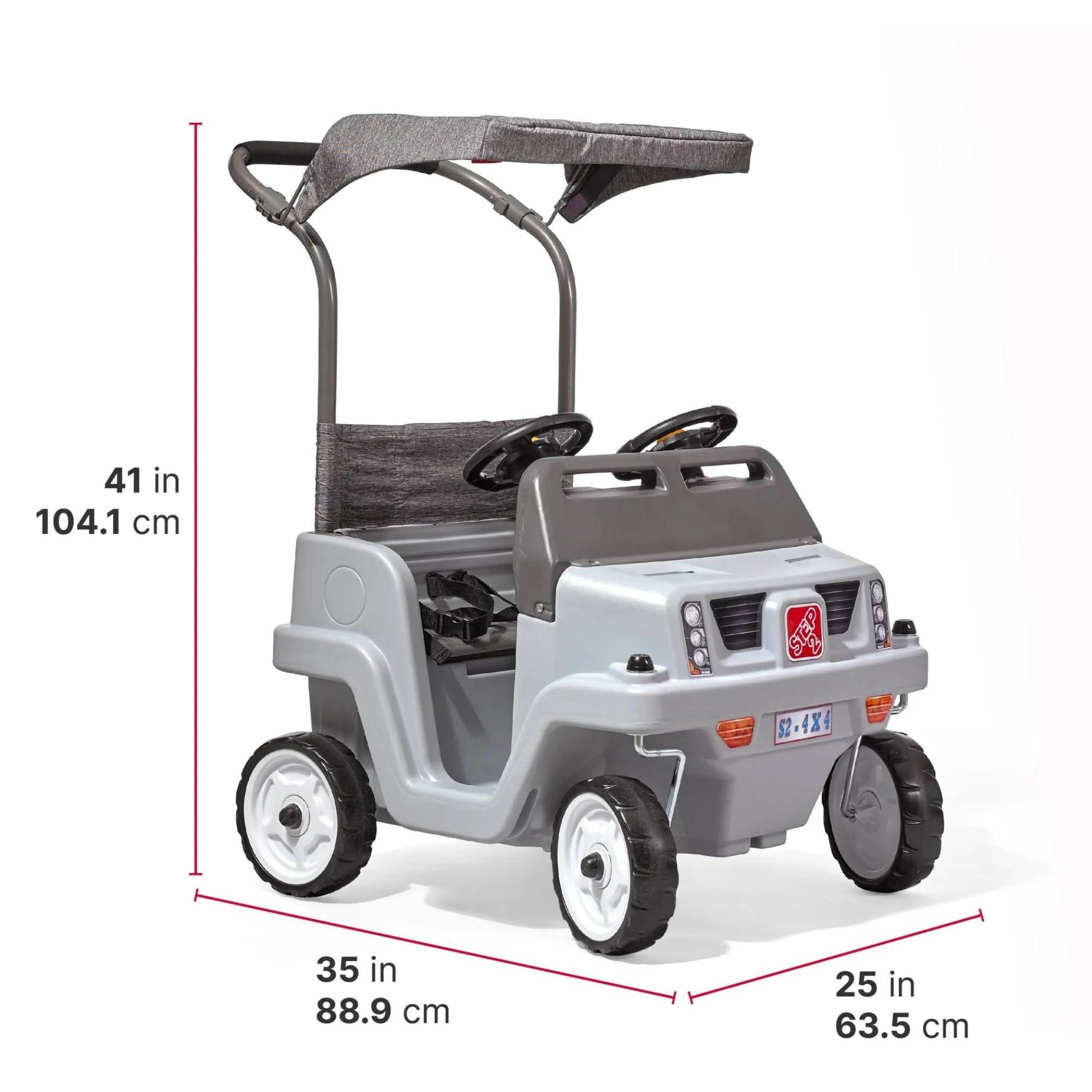 Step2 Step2 Side-by-Side Push Around SUV, Kids Push Car, 2 Seats, Stroller Substitute, Includes Seat Belts & Horns, Made of Durable Plastic, Max Weight 100 lbs., for Toddlers 1.5-5 Years Old, Gray