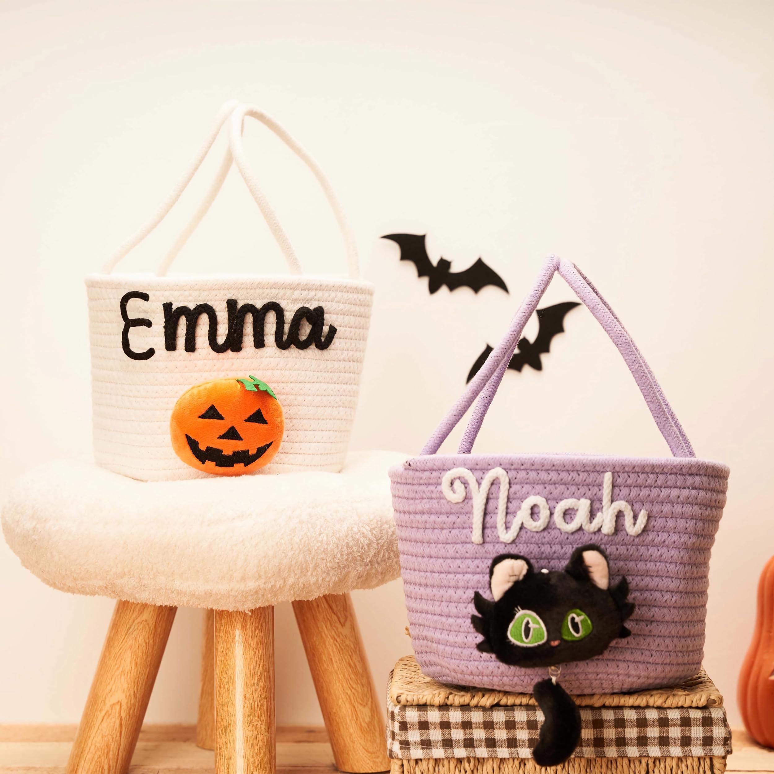 SphonxAi SphonxAi Personalized Halloween Basket, Custom Woven Candy Bag, Trick or Treat Bag with Name, Kid Pumpkin Bucket Ghost Basket