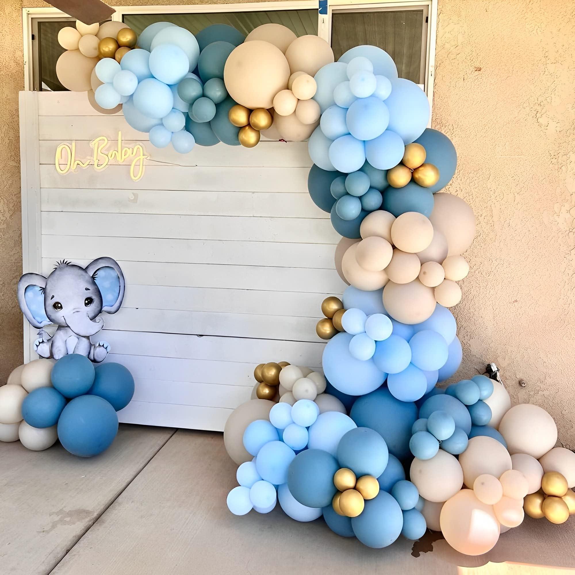 GIHOO Dusty Blue Balloon Garland Arch Kit 165pcs White Sand Pastel Macaron Blue Ocean Blue Chrome Gold Balloon Boho Baby Shower Wedding Boy Birthday Decoration