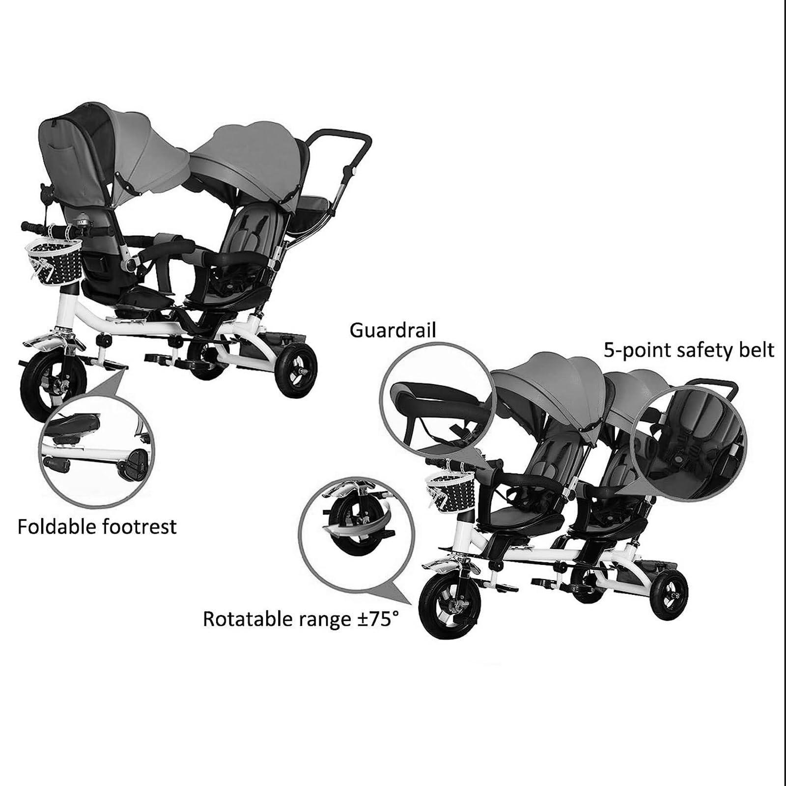 KeewEn KeewEn 3-in-1 Tricycle for Toddlers 2-5 Years Old - Removable Push Handle, Rotatable Seat, Folding Adjustable Canopy, Safety Harness & Storage - Very Good Kids Trike for Twins (Color : Grey)