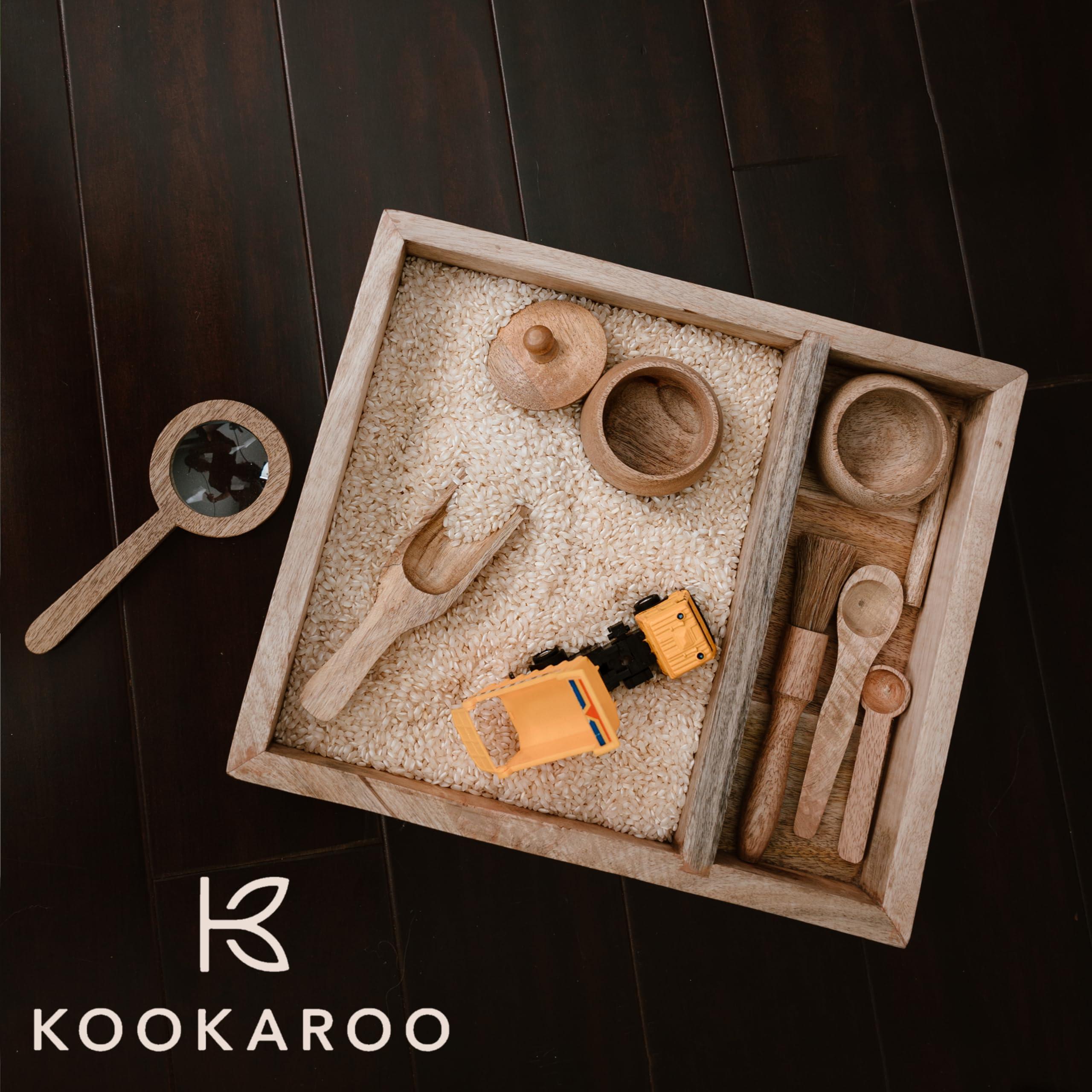 KOOKAROO KOOKAROO Sensory Play Bin - 9 Montessori Sensory Bin Tools + 1 Sensory Box - Sensory Table Toys - Waldorf Toys - Natural Play - Wooden Scoops - Toddler Sensory Toys - Sensory Bins for Toddlers 3-4