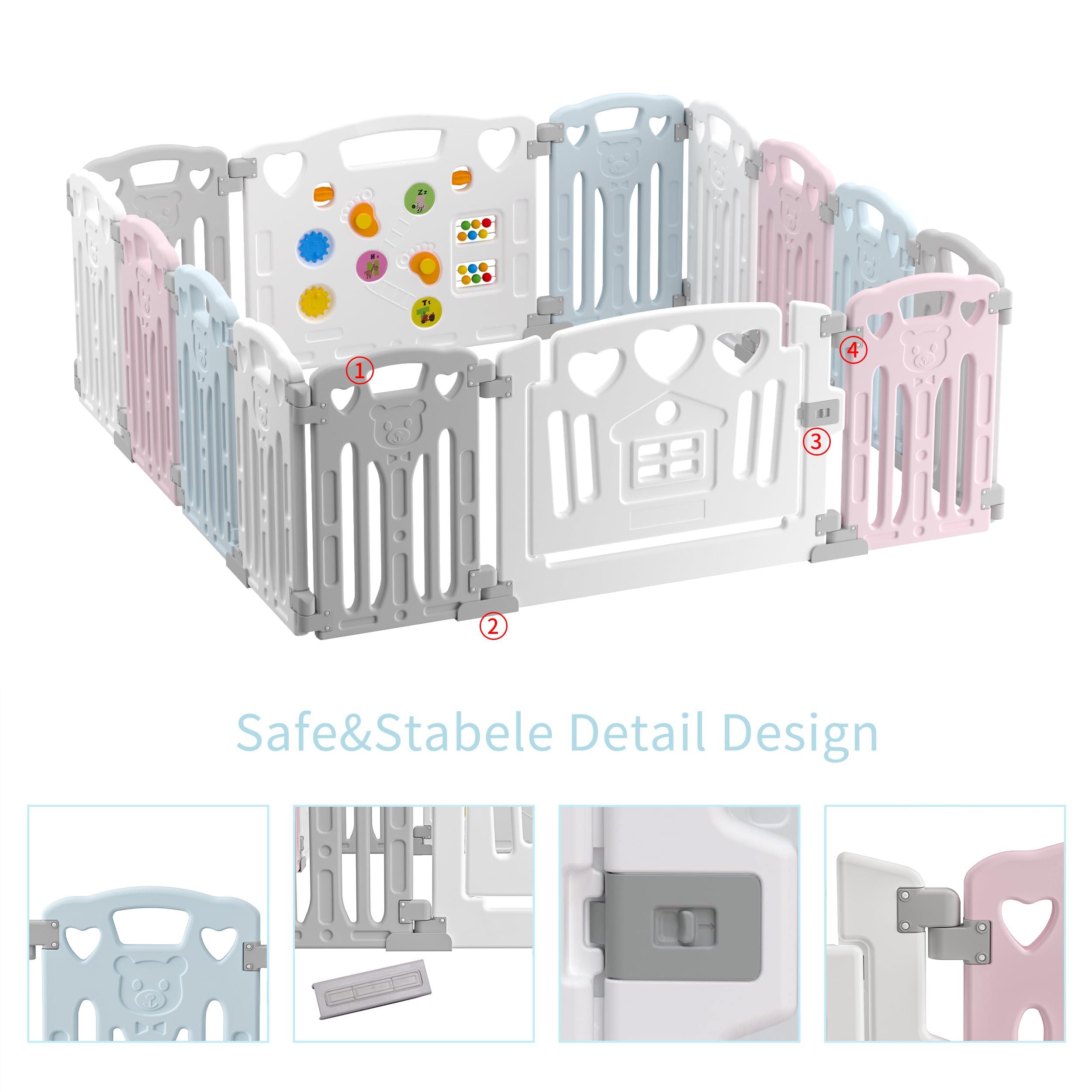 Gupamiga Baby Playpen Kids Activity Centre Safety Play Yard Home Indoor Outdoor New Pen (multicolour) (White) (Macarons Classic Set 14 Panel)