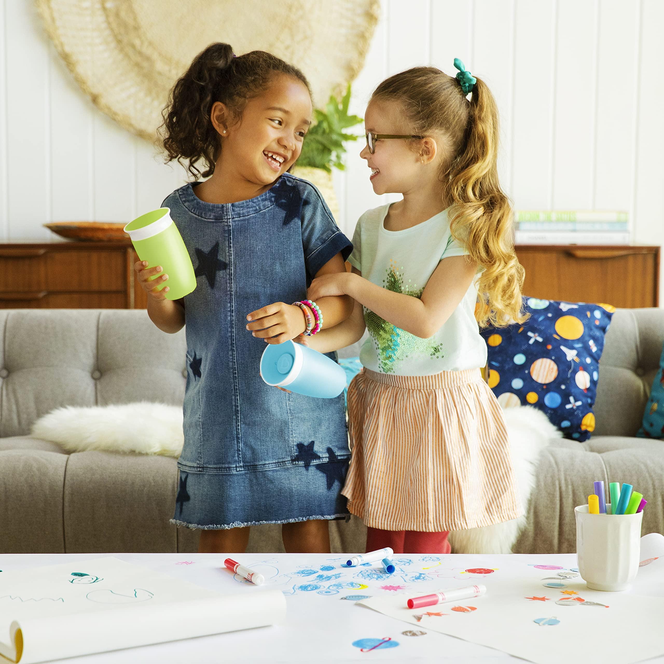Munchkin Munchkin Miracle 360 Toddler Sippy Cup, Spill Proof, 10 Ounce, 2 Pack, Green/Blue & Miracle 360 Trainer Sippy Cup with Handles, Spill Proof, 7 Ounce, 2 Pack, Pink/Purple