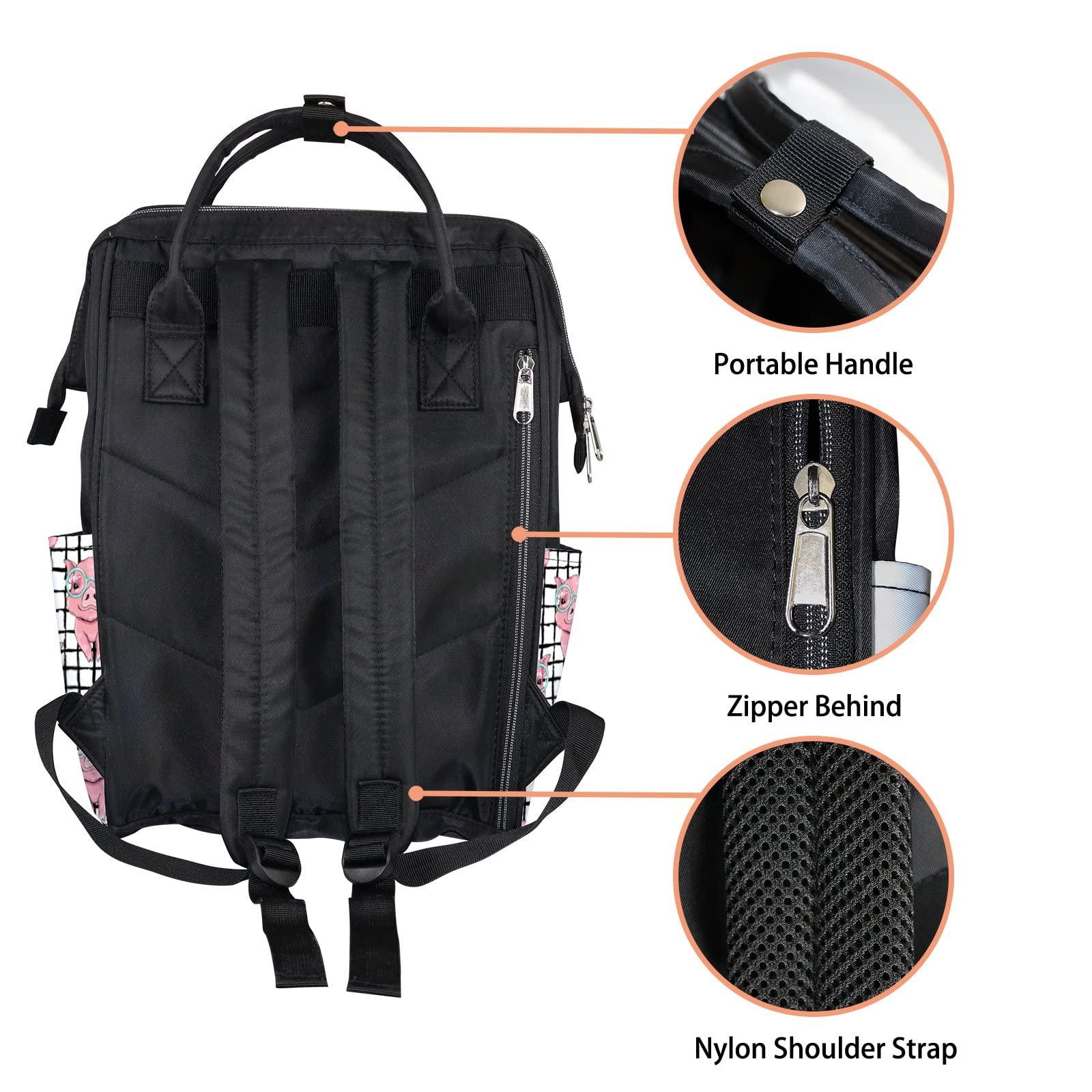 Hapuxt Diaper Bag Mummy Backpack Cute Piggy Fashionable Glasses Multifunction Baby Nappy Bag Large Capacity Nursing Bags Waterproof Travel Backpack