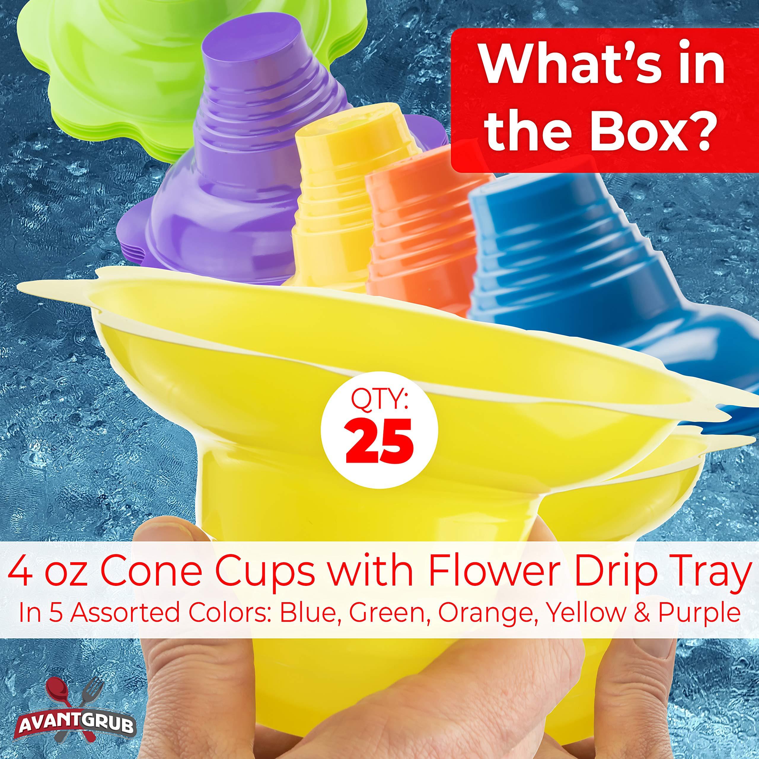 Avant Grub Leak Proof & Drip Catching, Super Cute Reusable 4oz Flower Snow Cone Cups 25 Pk, Colorful Easy Grip Bowls Perfect for Birthday Party, Summer Cookout, Shaved Ice, Snack, Ice Cream, Standalone Design