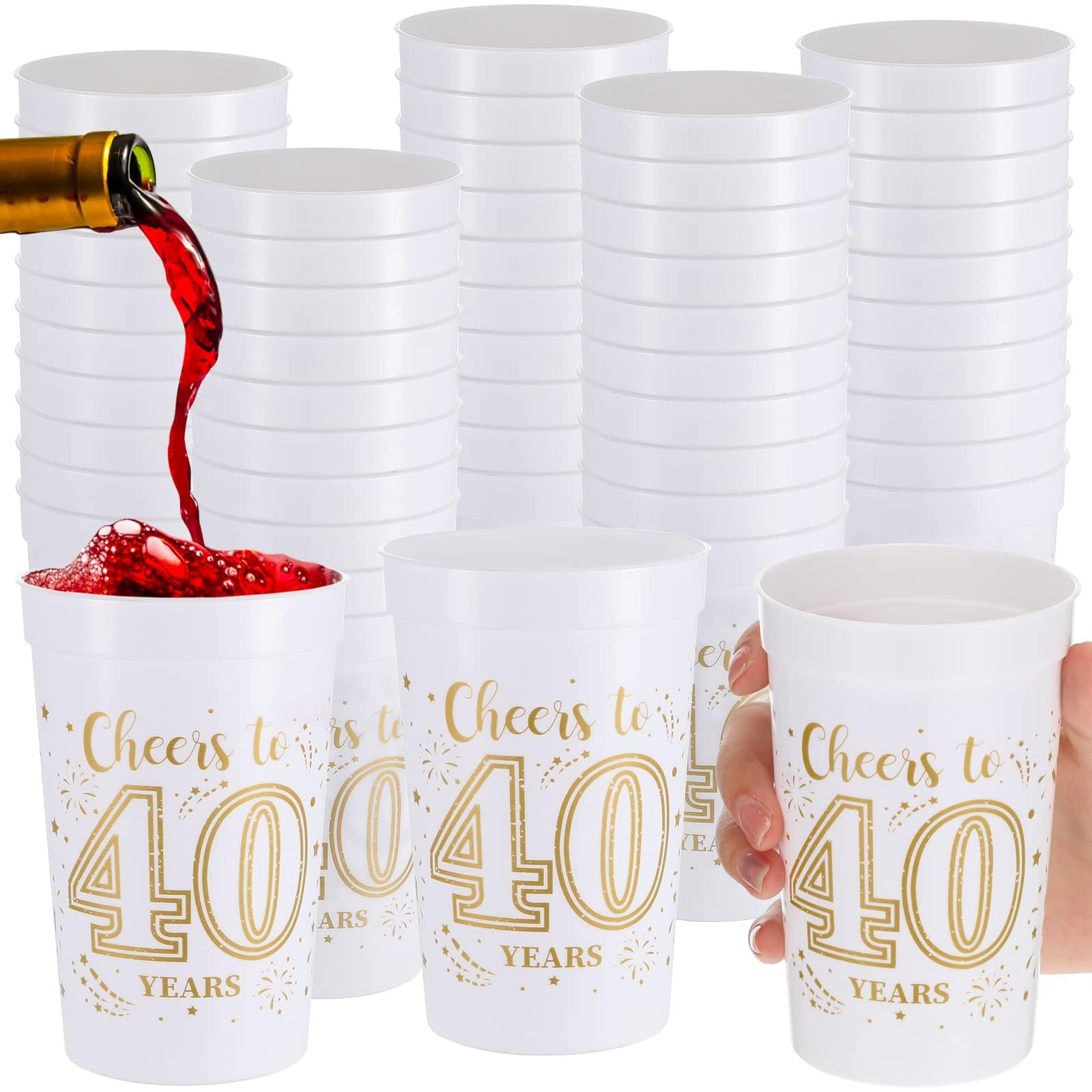 Lallisa Lallisa 40 Pcs 16 oz 40th Birthday Cups 40th Birthday Party Plastic Stadium Cups 40th Birthday Party Decorations 40 Year Old Birthday Party Favors for Cheers to 40 Years, Gold and White