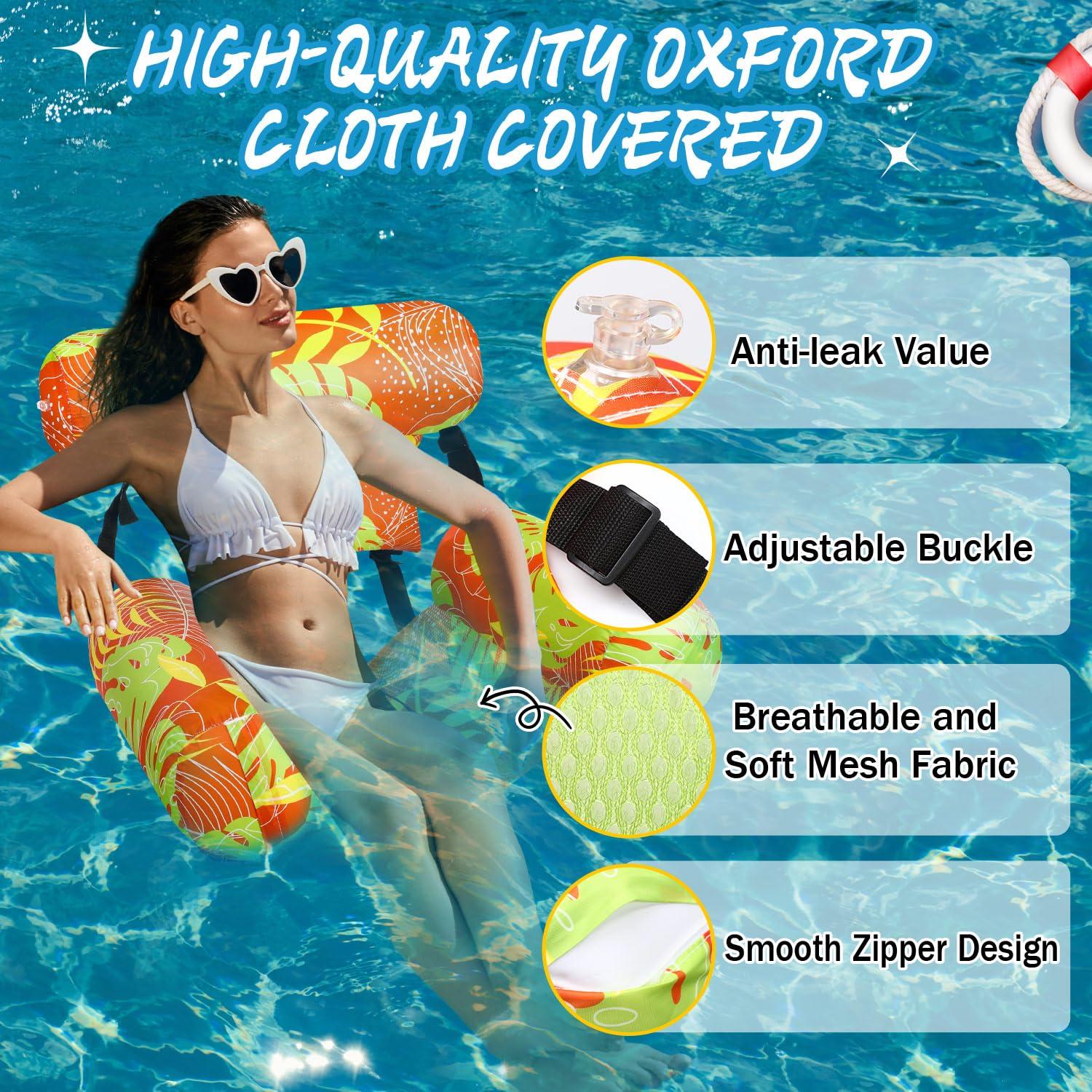 Sonwyoung Sonwyoung Inflatable Pool Floats Chairs Adult Floating Lounge Chairs Adjustable Hammock Water Floating Chair Swimming Tropical Plants Pattern for Party Summer Water Beach Lake Fun(Orange)