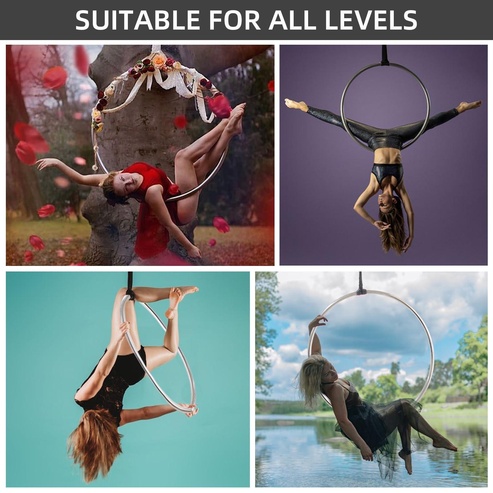 PRIOR FITNESS PRIOR FITNESS Aerial Hoop Set - Professional 80cm Silver Tab-Less Lyra Ring With Complete Rigging Hardware - Circus Fitness Equipment Kit