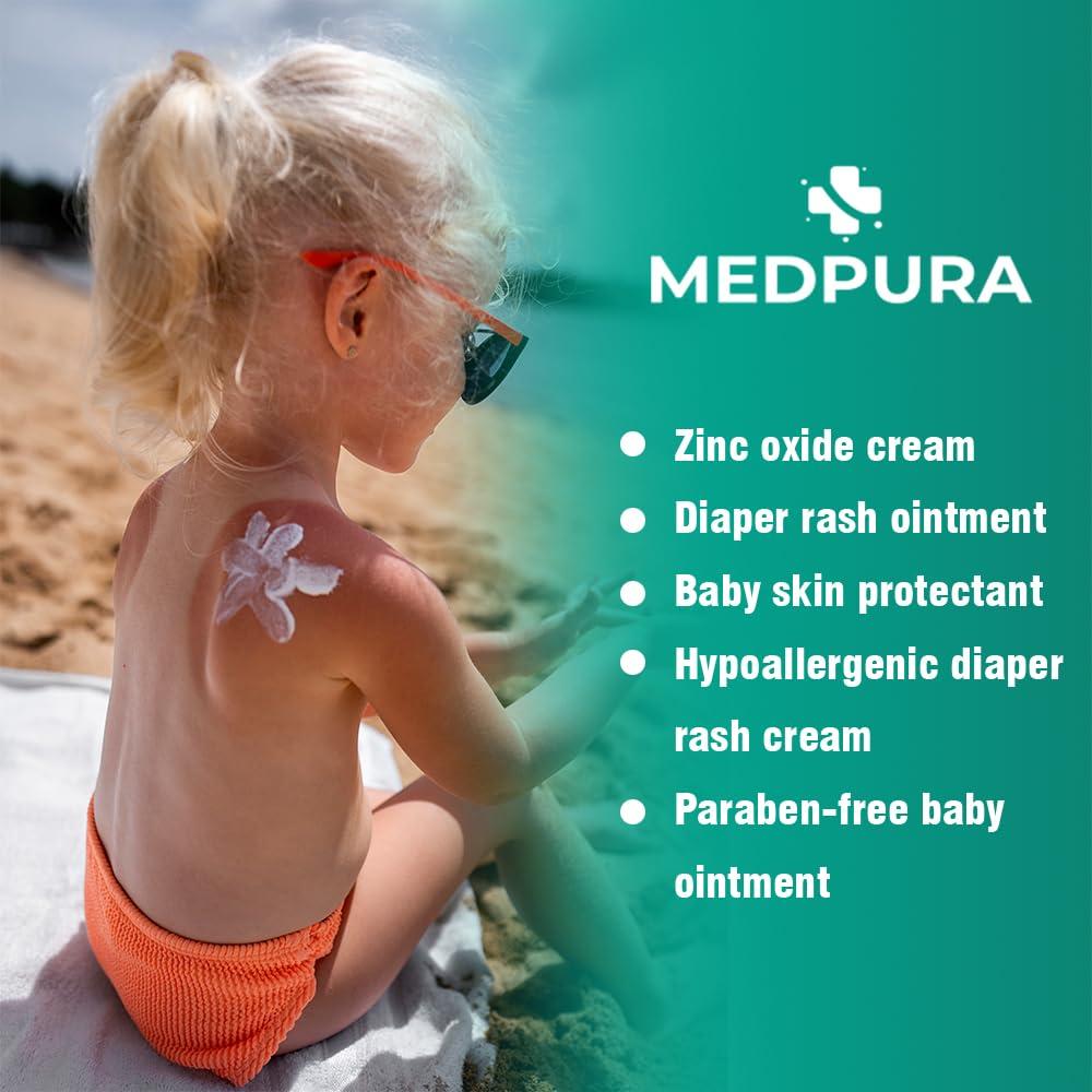 MEDPURA Baby Diaper Rash Cream with 20% Zinc Oxide for Treatment, Relief & Prevention, Hypoallergenic, Paraben-Free Skin Protectant 3 oz, by MedPura