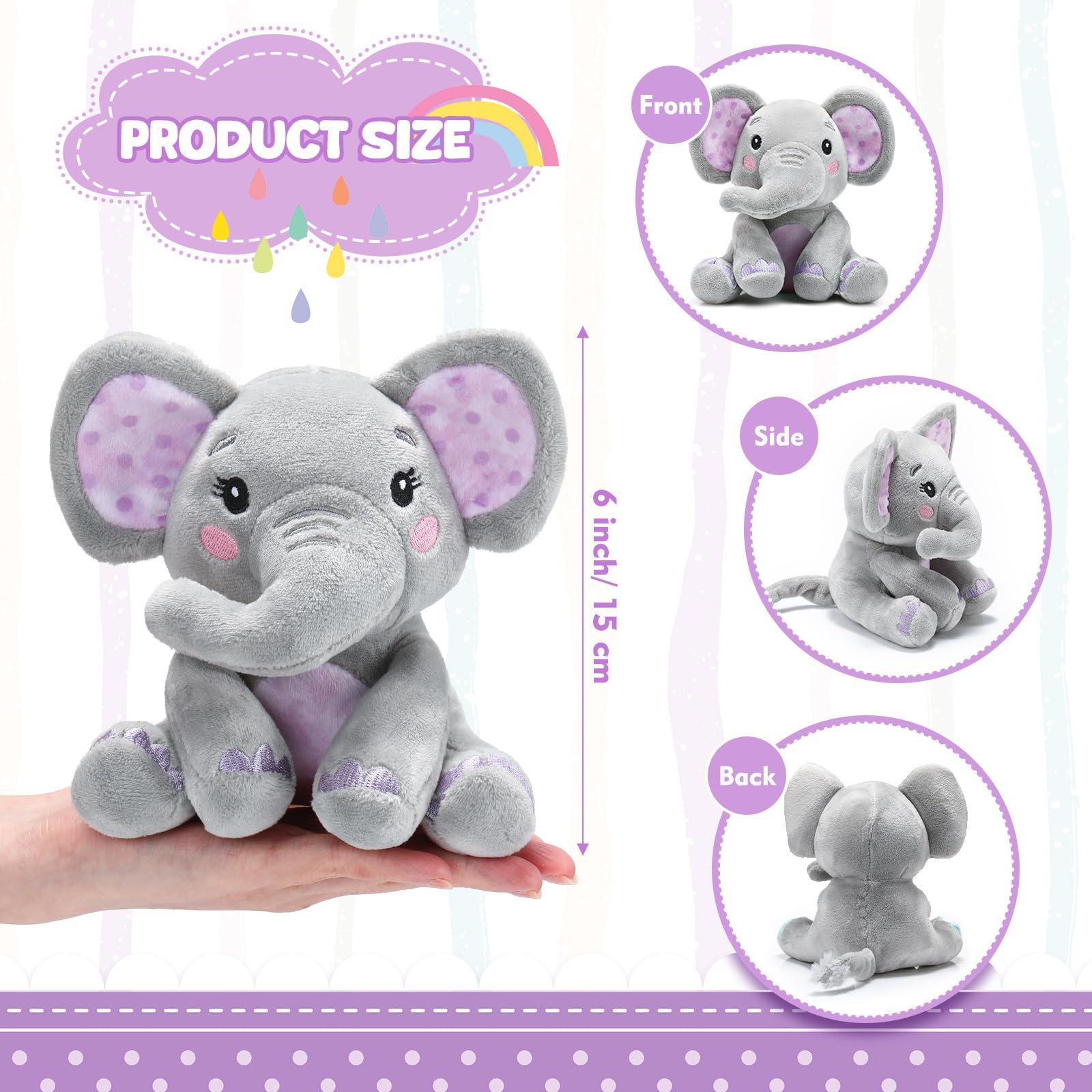 Libima Libima 4 Pcs Small Elephant Stuffed Animals Bulk 6 Inch Cute Elephant Plush Sets Soft Cuddly Stuffed Elephants for Boys Girls Baby Birthday Baby Shower Gender Reveal Party Supplies Decor (Purple)