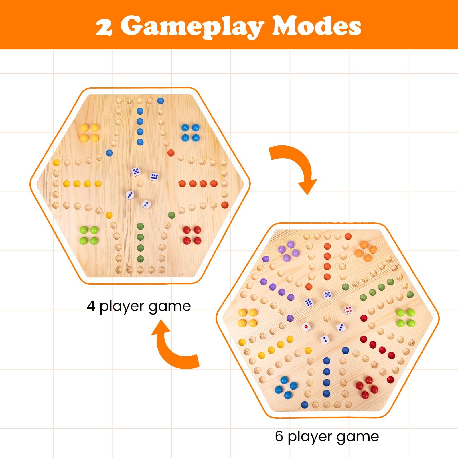 WodGod Marble Board Game,Aggravation Board Game,Set:1 Board+30 Marbles+7 Dice+1 Storage Bag+1 Shoulder Bag,6 Colors,Fast Track Wahoo Board Game,2 in 1 Board for 4-6 Players,Portable,Perfect for Family Party