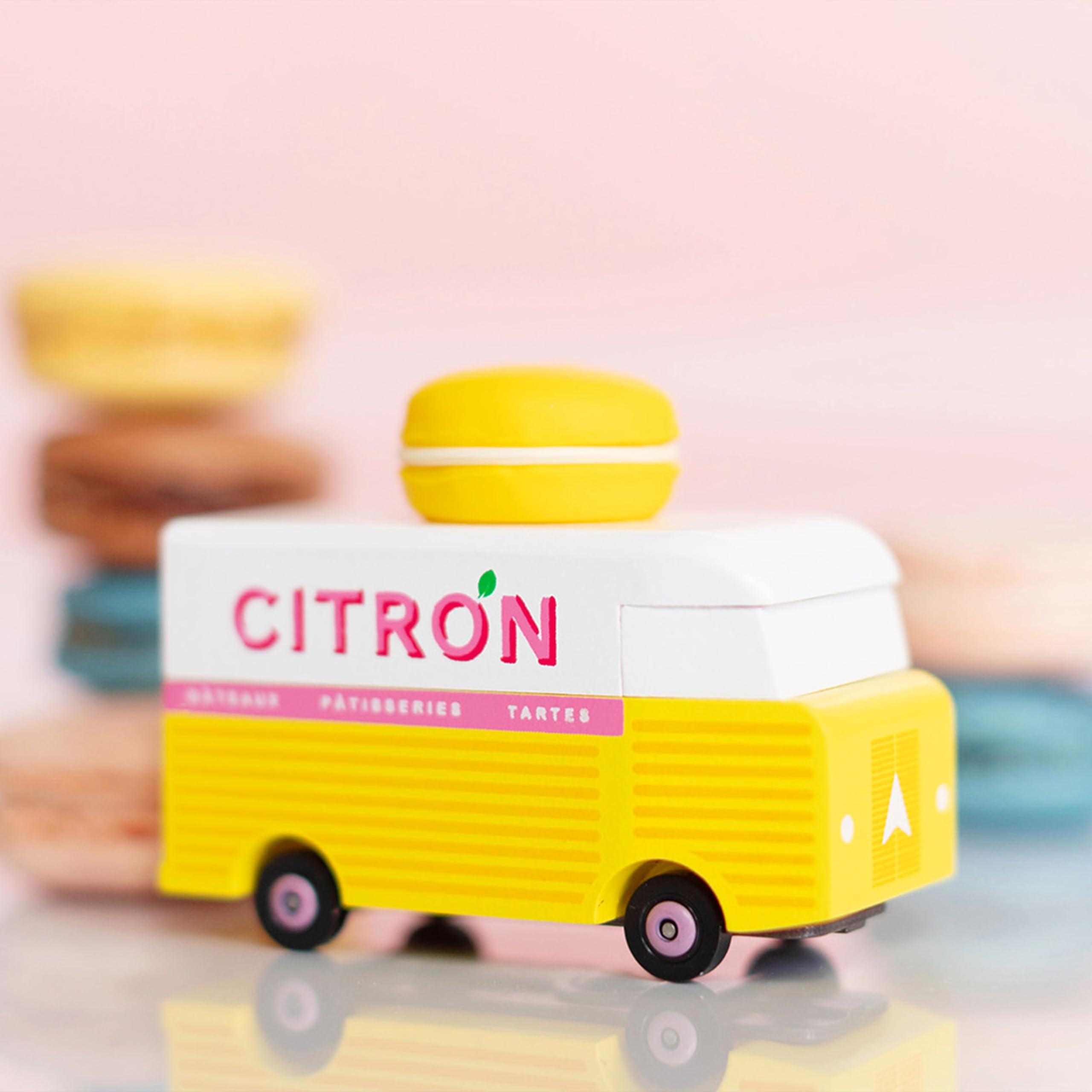 CANDYCAR Candylab Toys CANDYCAR Wooden Food Truck Collection - Citron Macaron Van, Premium Handcrafted Beech Wood Toy Car