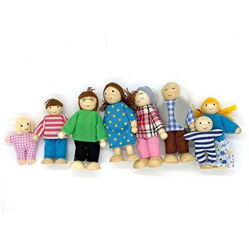 OKOK OKOK Wooden Dollhouse Family Set Dollhouse Dolls Wooden Doll Family Pretend Play Figures, Miniature Doll House Doll Figures, Family Role Play Pretend Play Mini People Figures (8 Piece)
