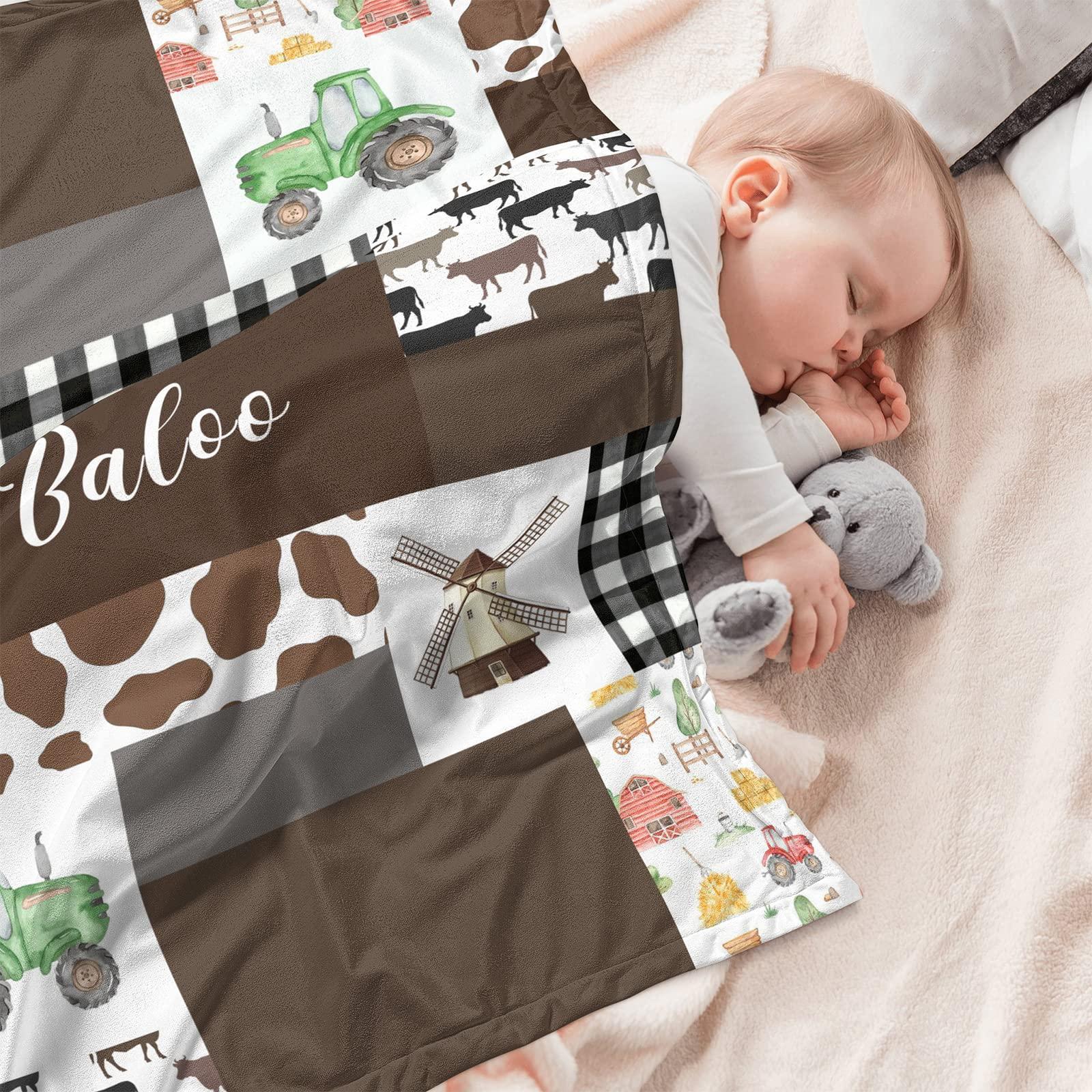 Munific Munific Farm Bedding Set for Boys and Girls, 2 Piece Custom Crib Bedding with Name, Cute Cow Plaid Comforter, Crib Fitted Sheet