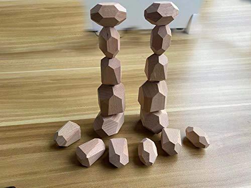 Gupgi Gupgi Wooden Building Blocks Set Lightweight Natural Balancing Blocks Colored Wooden Stones Stacking Game Rock Blocks Educational Puzzle Toy (16pcs, Wood Color)