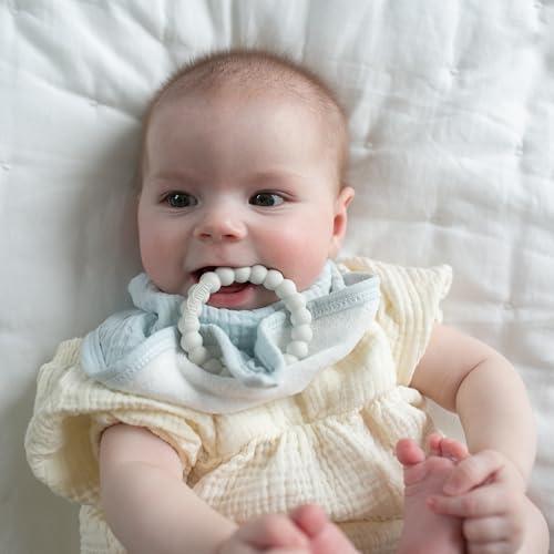 Dr. Brown\'s Dr. Brown's Muslin Bandana Bibs with Snap-On Removable Beaded Teether, Cotton Baby Bib for Teething & Drooling, Light Blue/Teal, 3m+, 2 Pack