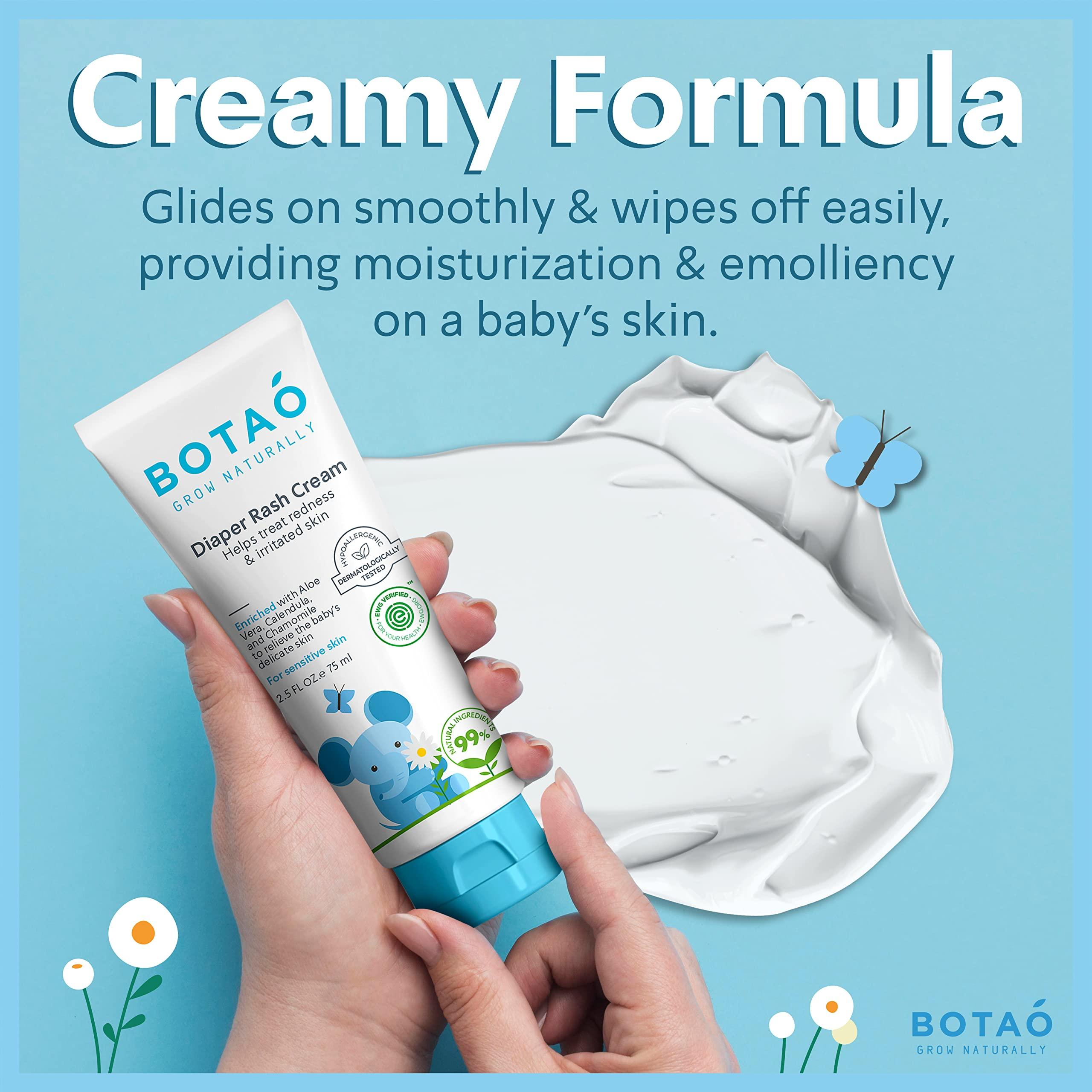 BOTAO BOTAO Baby's Natural Diaper Cream | Organic Diaper Cream EWG Verified | Naturally Soothes Baby Rashes | Baby zinc Ointment Natural | For Sensitive Skin with Aloe Vera & Calendula, 2.5Oz