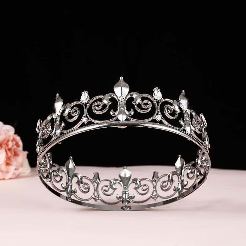 YOVECATHOU YOVECATHOU Royal Full King Crown Metal Crowns And Tiaras For Cosplay Homecoming Prom Party Decorations Wedding Birthday Gifts Men Black White