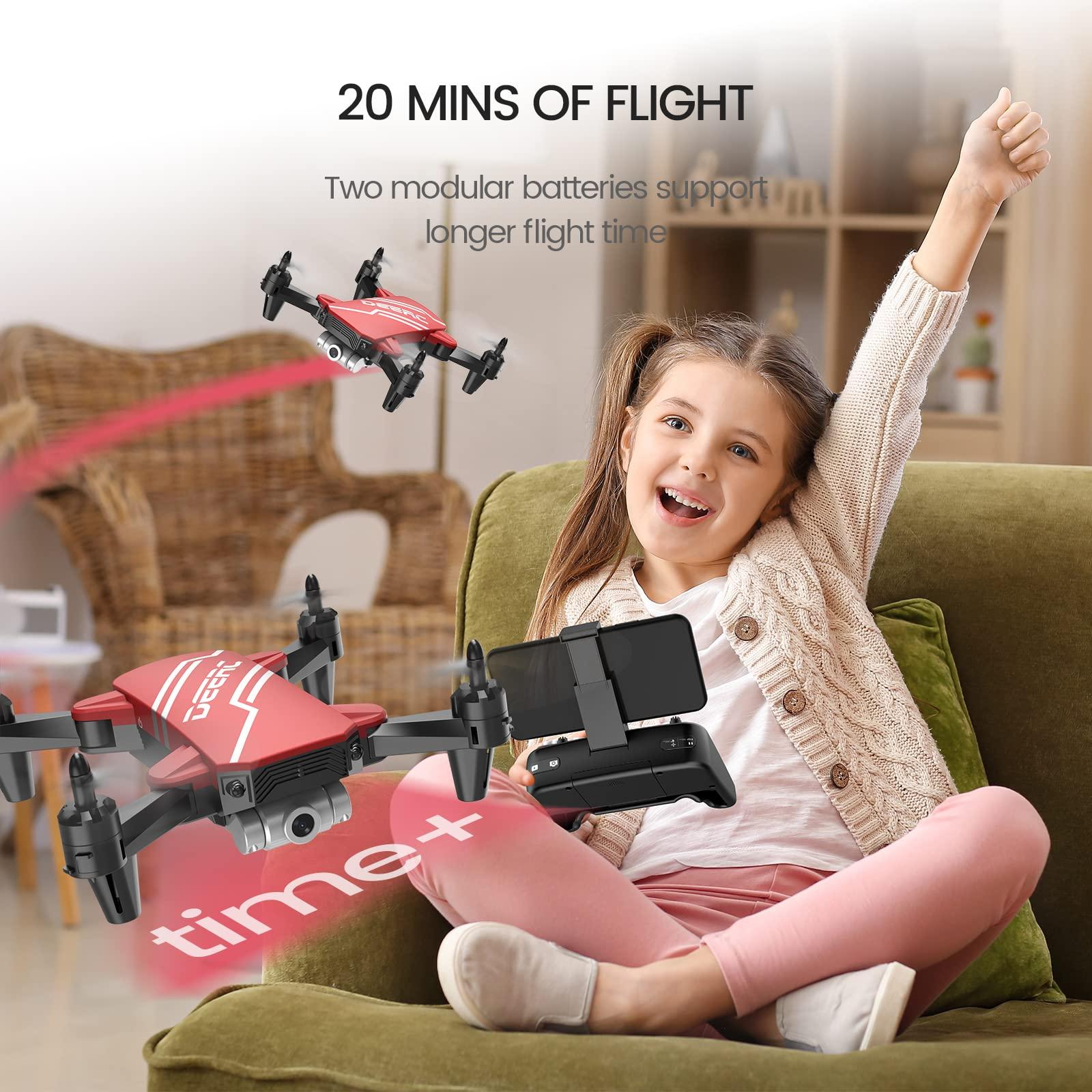DEERC DEERC D20 Mini Drone for Kids with 720P HD FPV Camera Remote Control Toys Gifts for Boys Girls with Altitude Hold, Headless Mode, One Key Start Speed Adjustment, 3D Flips 2 Batteries, Red