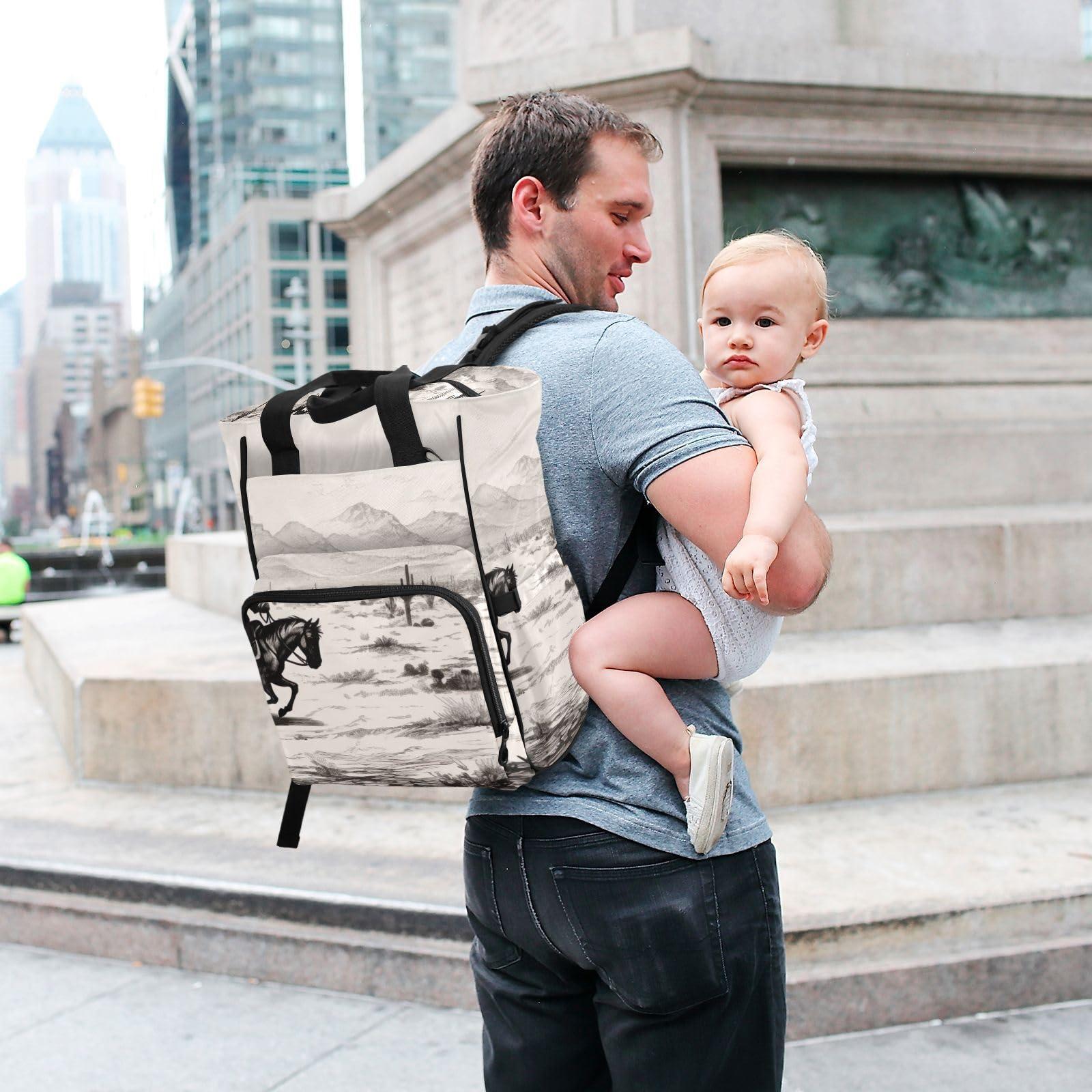 Jihqo Jihqo Diaper Bag Backpack Western Desert Cowboys Travel Diaper Bags for Women, 10L Functional Baby Changing Bag with Insulted Pockets, Stroller Straps