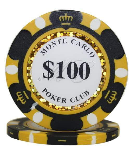 MRC POKER 600pcs 13.5G Monte Carlo Poker Club Poker Chips Set with Heavy Duty Acrylic Case & Chips Trays