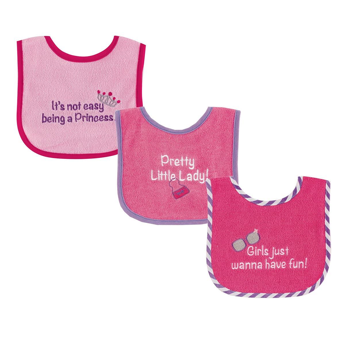 Luvable Friends Luvable Friends Unisex Baby Cotton Terry Drooler Bibs with PEVA Back, Pretty, One Size