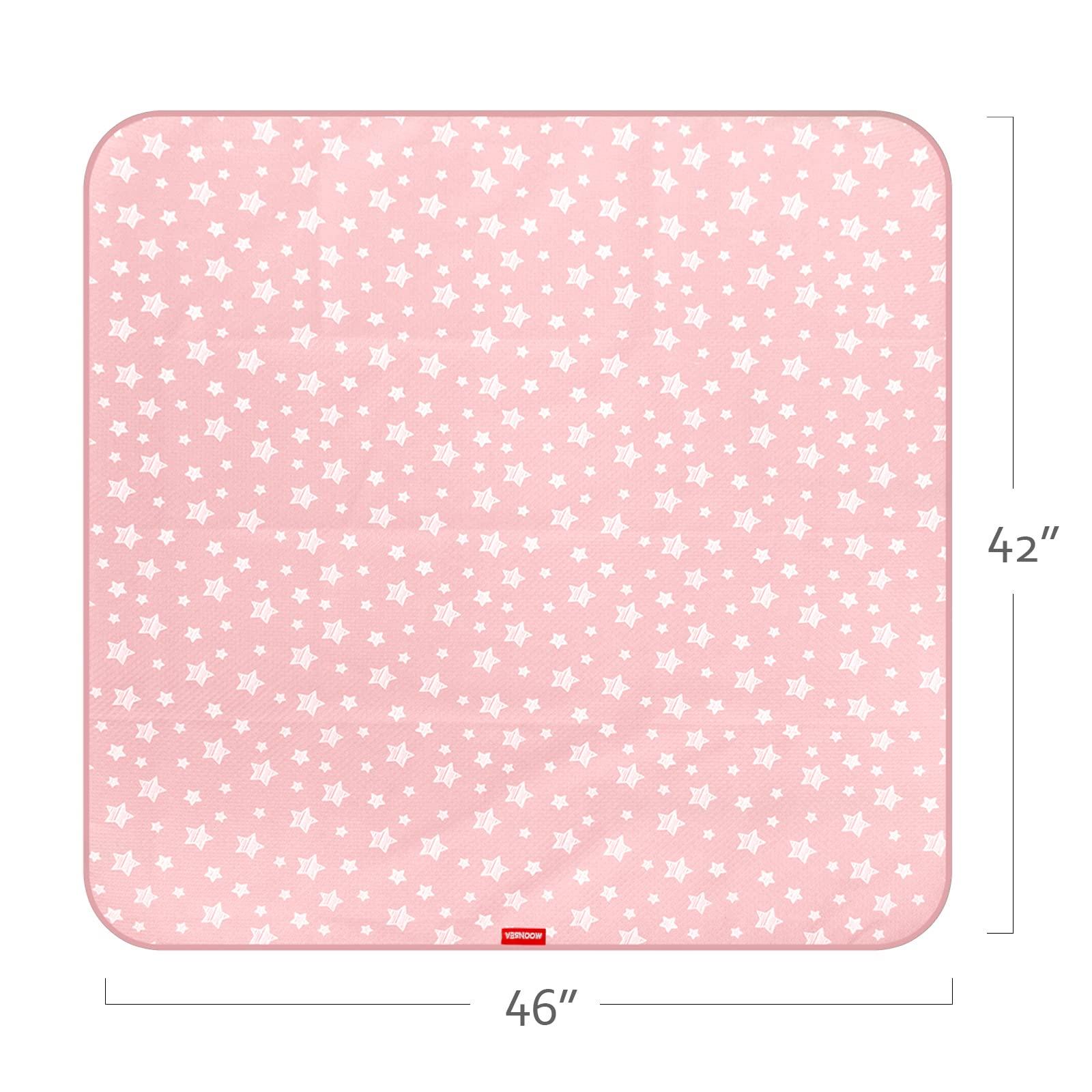 Moonsea Baby Splat Mat Anti Slip Waterproof High Chair Mat, Baby Feeding Table Cloth Floor Mat Cover, Baby Art Playtime Mat for Craft/Mealtime, 42X46 Inch Washable Portable Picnic Mat - Pink Star