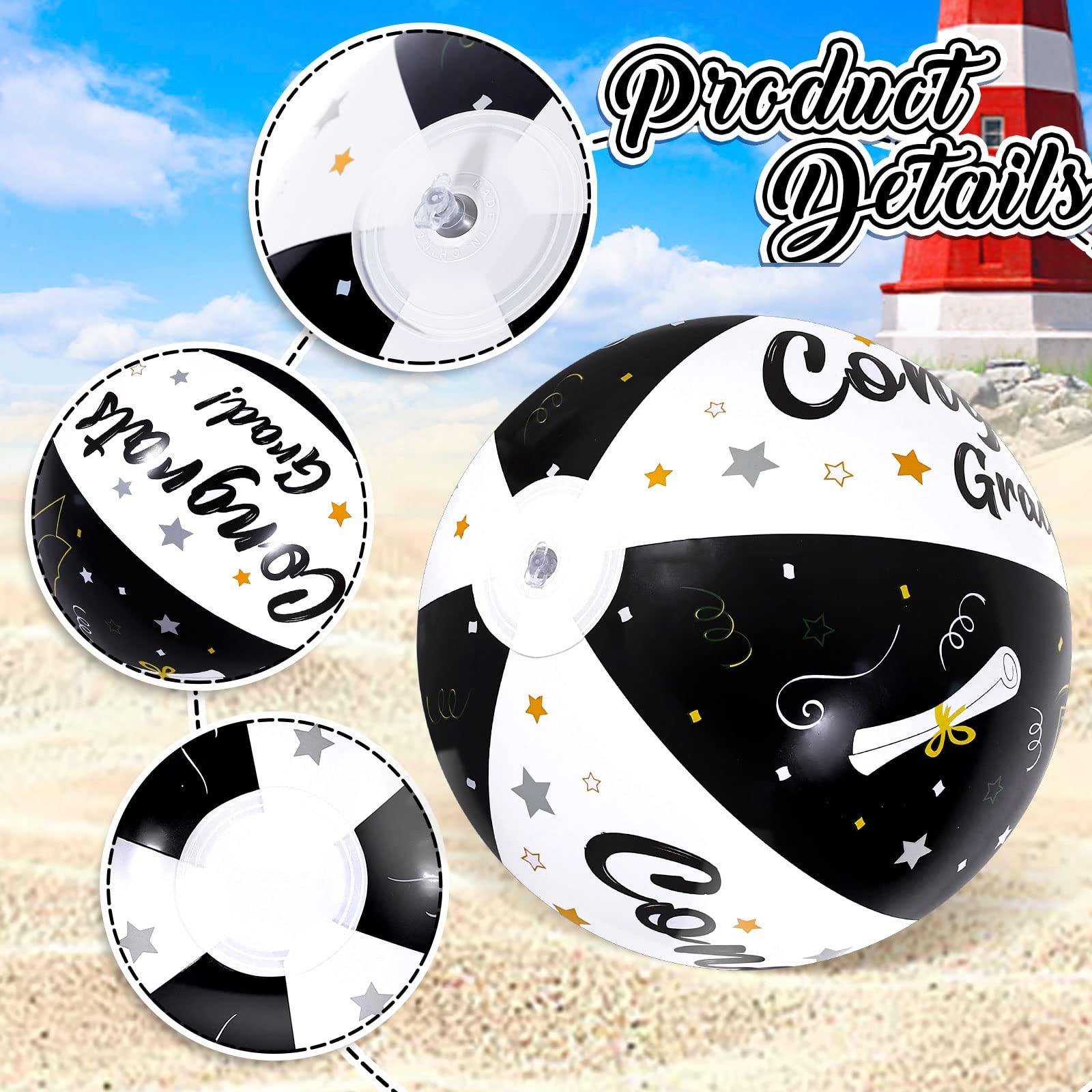 Whaline Whaline 12Pcs Graduation Inflatable Beach Balls 11.8 Inch 2024 Congrats Grad Beach Ball Black White Graduation Pool Party PVC Bech Balls for Swimming Pool Party Summer Water Sand Game
