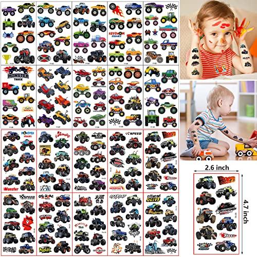 JHGKHH 20 Sheets Monster Truck Temporary Tattoos for Kids, Monster Truck Party Supplies Decorations Cool Car Fake Tattoos Sticker Monster Truck Party Favors for Kids Boys Girls Teens Party Game Gifts