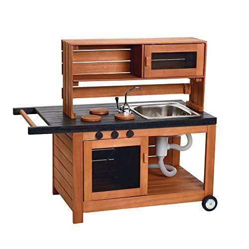 Excellerations Excellerations Indoor-Outdoor Moveable Play Kitchen with Hutch, Sink, and Working Pump Faucet for Preschoolers, Outdoor Learning, Dramatic Play, Cooking Pretend Play