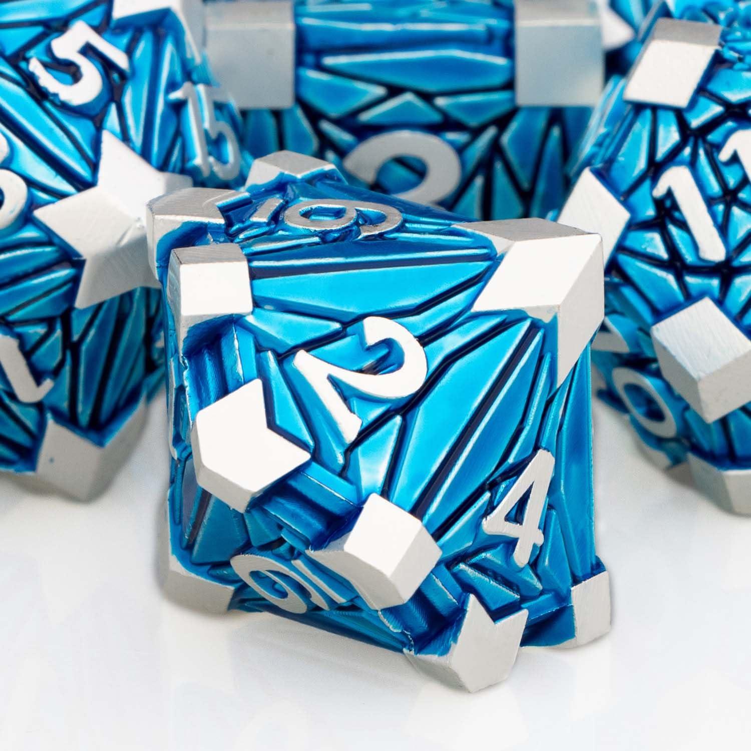 ORIFANTOU ORIFANTOU Metal DND Dice Set Dungeons and Dragons Dice with Box, Blue Debris D&D Dice RPG D and D Dice Role Playing Game Polyhedral Dice Set D20 D12 D10 D8 D6 D4