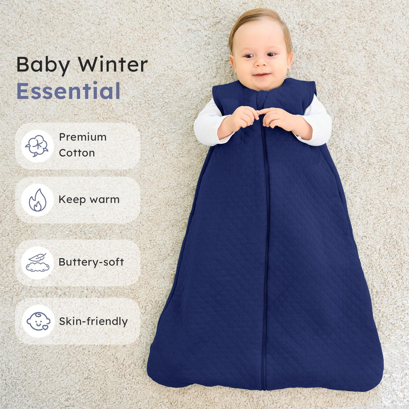 FIEMOL FIEMOL Baby Sleep Sack 18-24 Months 2.5 TOG, Winter Cotton Sleep Sacks Newborn and Infant, Warm Quilted Baby Wearable Blanket, Newborn Sleeping Bag with 2-Way Zipper Blue 1 Pack