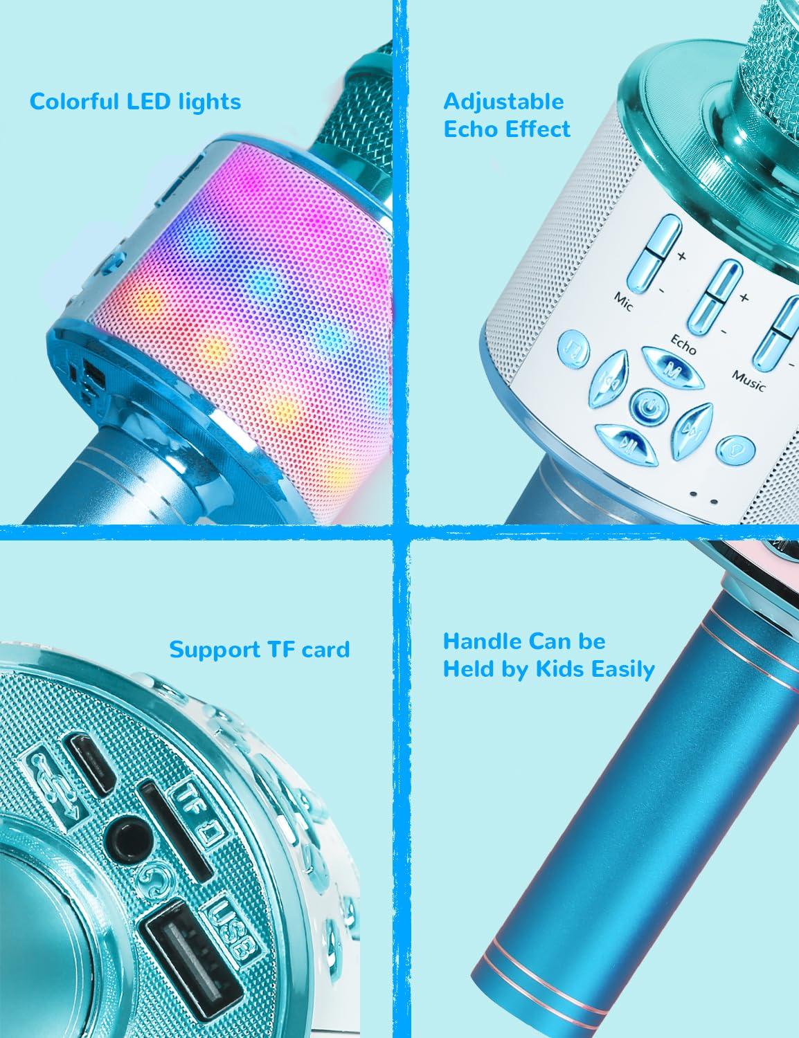 Amazmic Amazmic Kids Karaoke Microphone Machine Toys for Girls Bluetooth Microphone with LED Light, Birthday Gift for Girls Boys 3 4 5 6 7 8 9 10 11 12 Year Old Kids Toys(Blue)