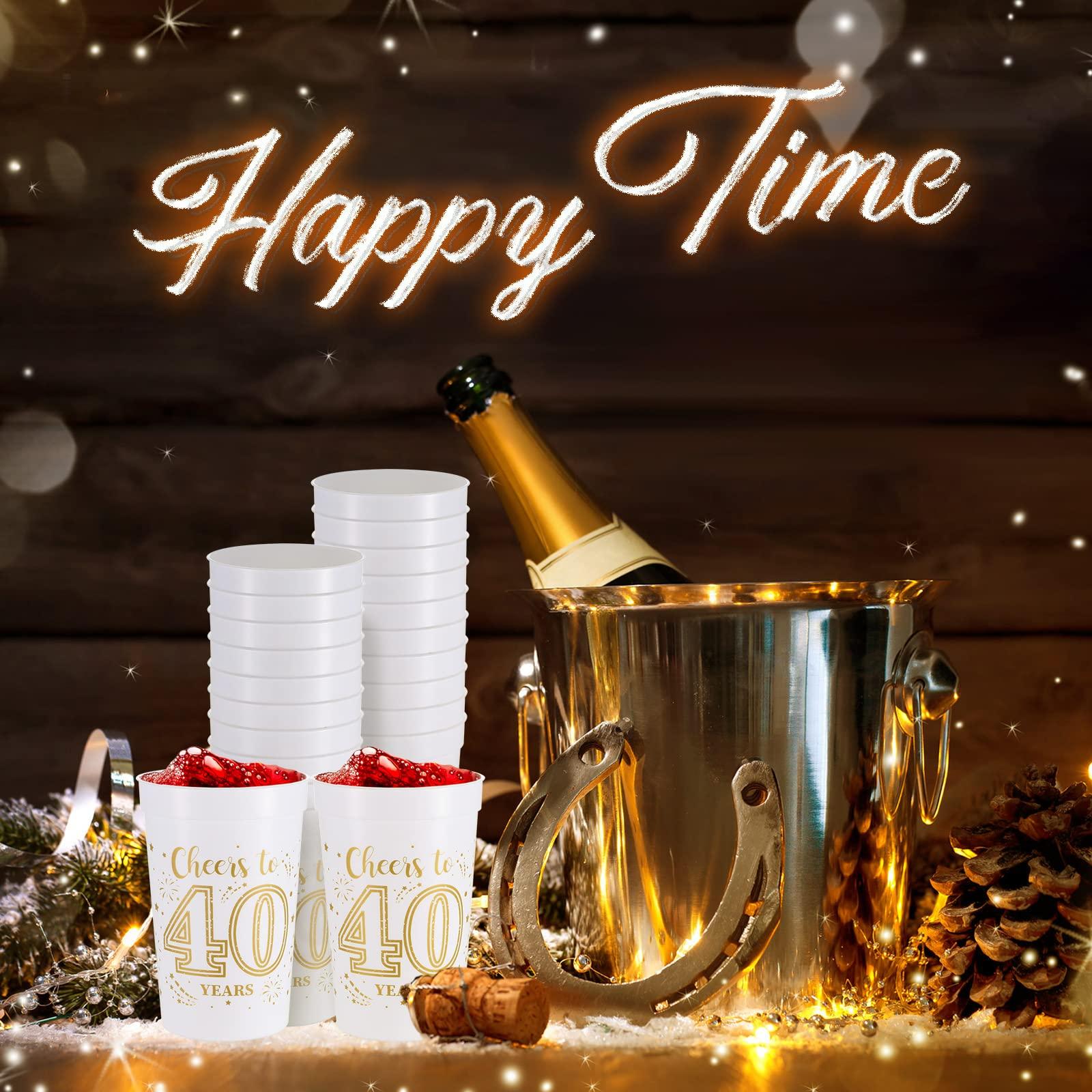 Lallisa Lallisa 40 Pcs 16 oz 40th Birthday Cups 40th Birthday Party Plastic Stadium Cups 40th Birthday Party Decorations 40 Year Old Birthday Party Favors for Cheers to 40 Years, Gold and White