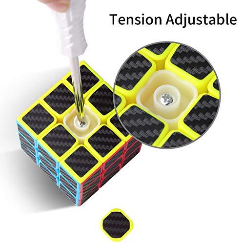 Roxenda Roxenda Speed Cube Set, Speed Cube Bundle of 2x2 3x3 4x4 and Pyramid Cube Smoothly Magic Cubes Collection for Kids Teens & Adults [4 Pack] (Carbon Fiber)