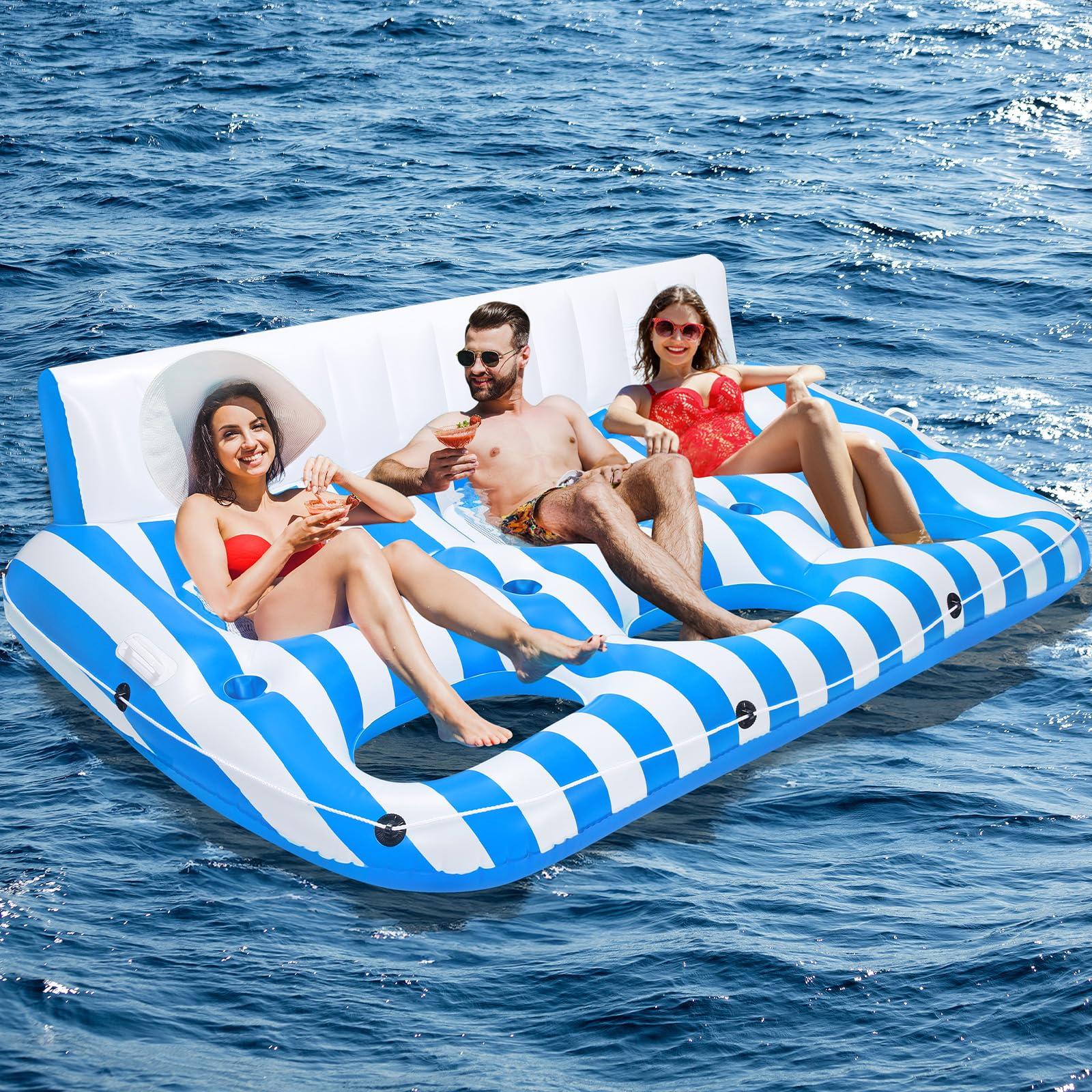 SULDUO SULDUO 3 Person Inflatable Pool Lounger Float for Adults, Giant Pool Floats Chair Lounge with 3 Backrests and Cup Phone Holder, Water Tanning Pool Raft Party Toys for Outdoor, Beach, Lake, River, Sea