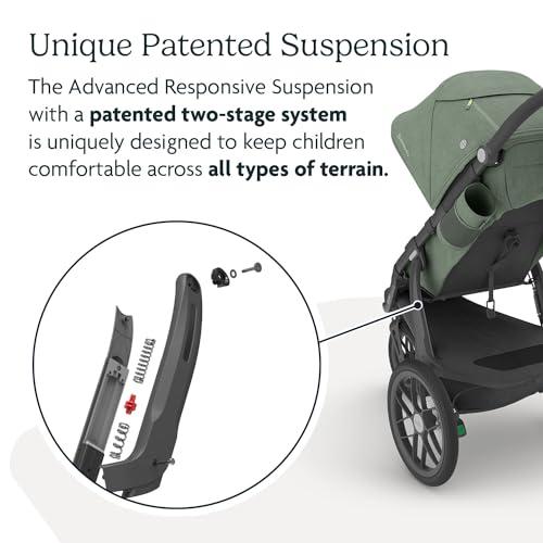 UPPAbaby UPPAbaby Ridge Jogging Stroller/Durable Performance Jogger with Never-Flat Tires/Built for Walking, Running, Hiking/Water Bottle Holder & Basket Cover Included/Gwen (Green Mlange/Carbon Frame)