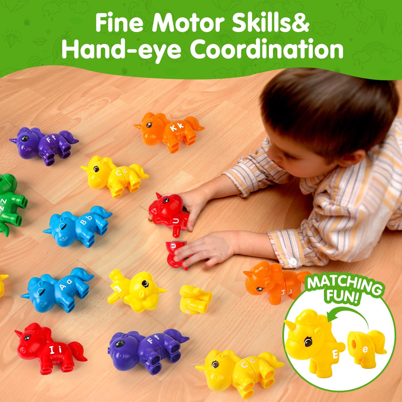 CZTCDP ABC Letters Matching Unicorn Toy Double-Sided Uppercase & Lowercase Alphabet Learning Toys Montessori Sorting Game Preschool Educational Game Set Fine Motor Skill Gifts For Toddlers 3 4 5 Years Old