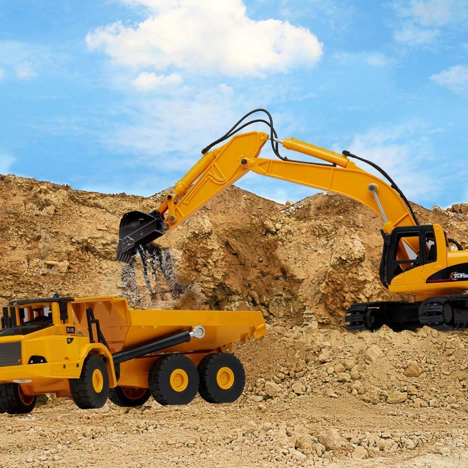 Top Race Top Race Construction Toys Set - Metal Excavator Toy, Dump Truck Toy for Kids - Realistic Toy Trucks with Moving Parts for Indoor, Outdoor Play - Durable Construction Vehicles for Boys and Girls