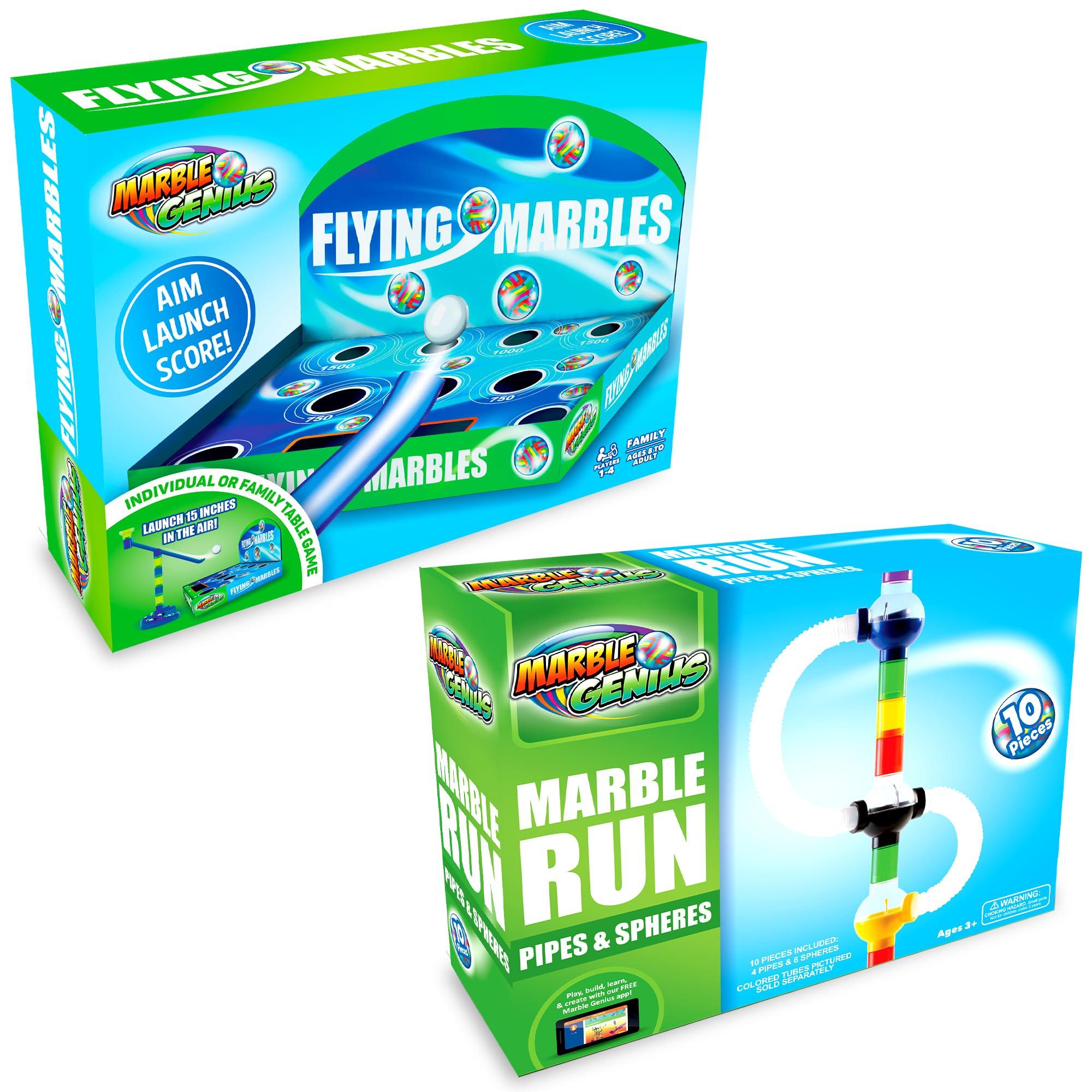 Marble Genius Marble Genius Bundle: Flying Marbles Action Game and Marble Run Pipes & Spheres Accessory Add-on Set, Experience The Thrill of Racing, includes an App with Additional Challenges